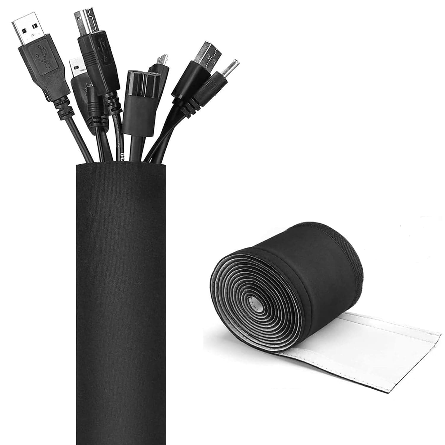 [2 Pack] JOTO Cuttable Wire Hider Cable Tidy Management Sleeve, 330 cm, Adjustable Cord Sorter Organizer, Cable Wrap Cover, for Desk TV PC Computer Office Home -Small