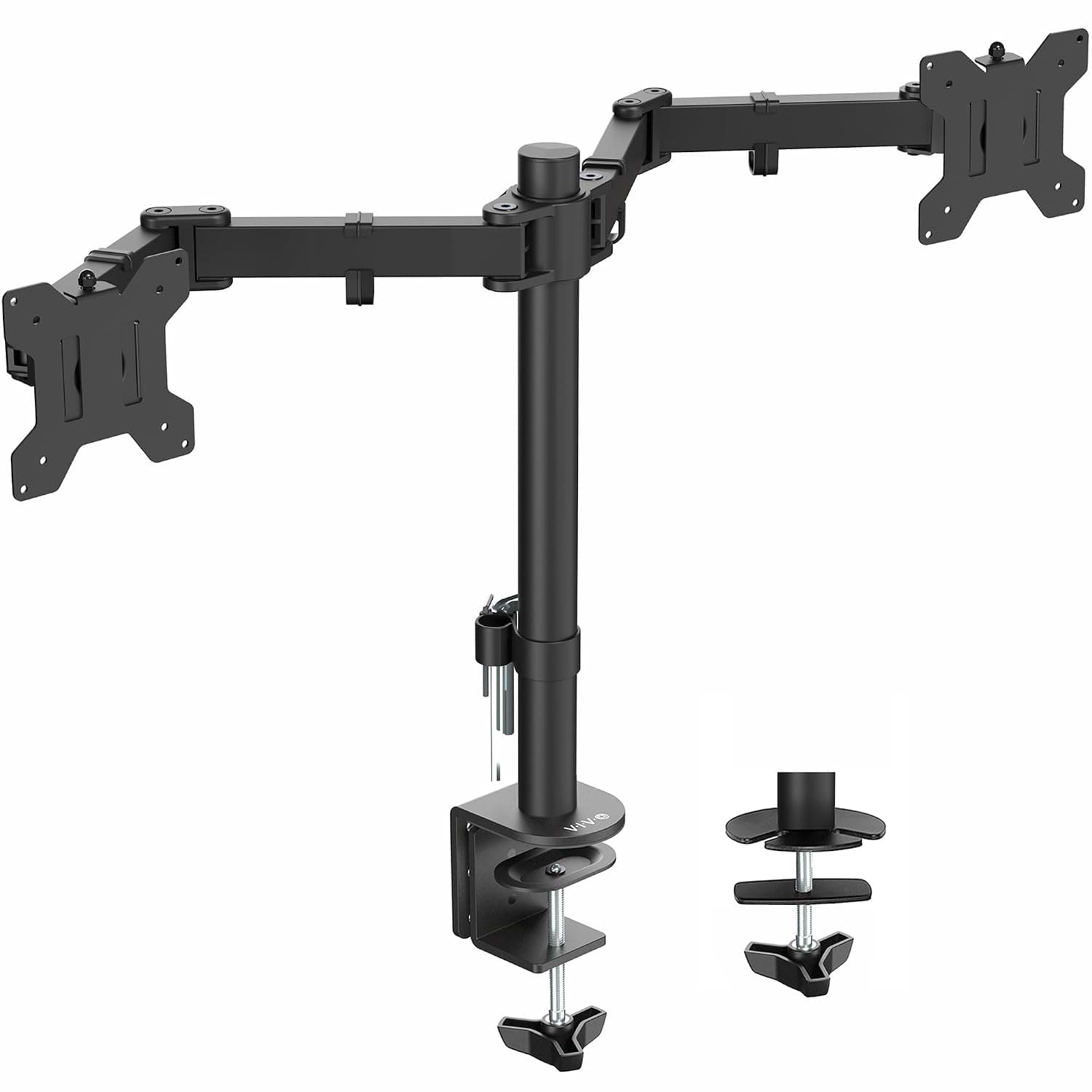 VIVO Full Motion Dual Monitor Desk Mount Clamp Stand VESA, Double Center Arm Joint, Holds 2 Screens up to 34 inches, STAND-V102D