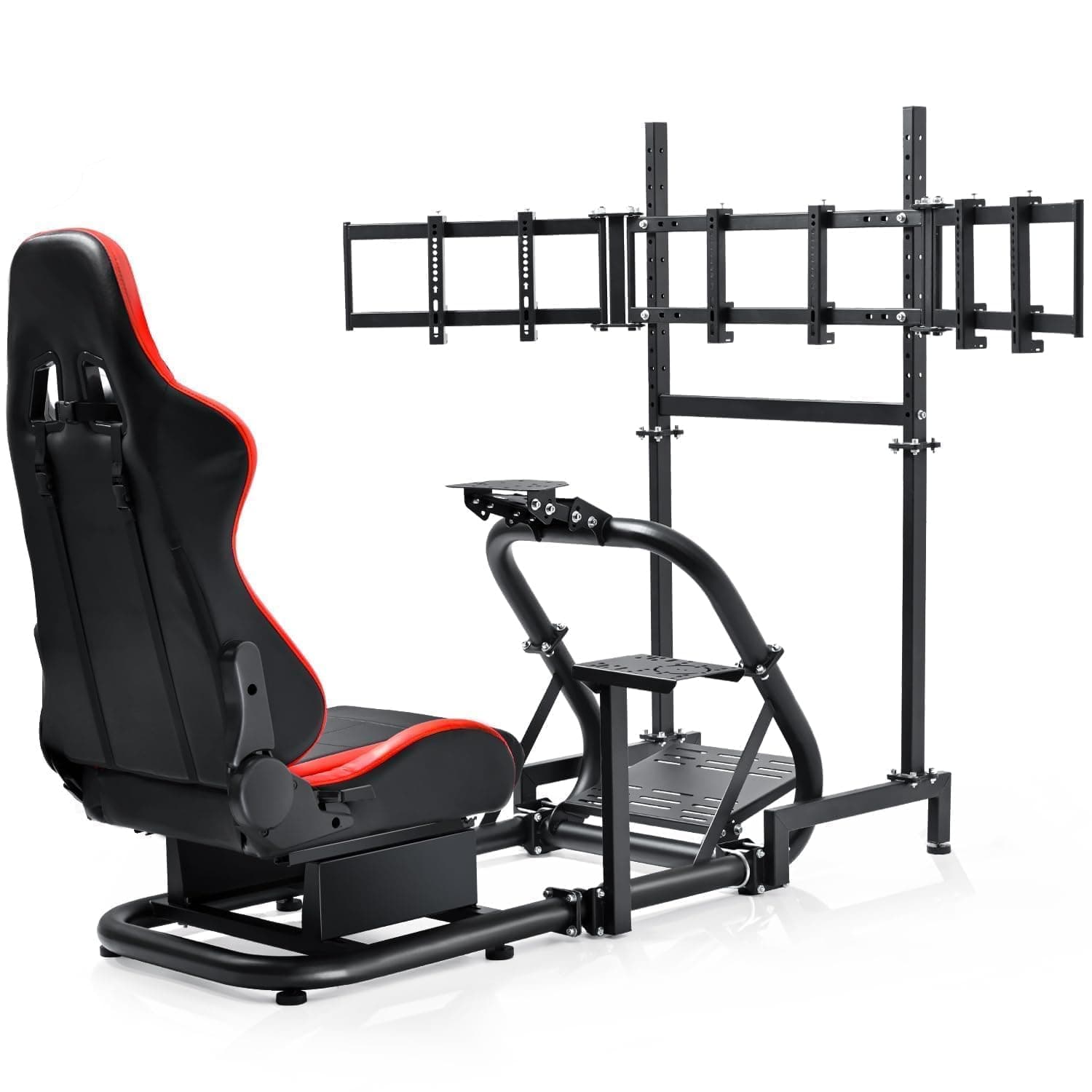 Dardoo Racing Simulator Cockpit with Triple Monitor Stand and Red Seat Fit for Logitech G29 G920 G923, for Thrustmaster T500RS TX, for Fanatec CSL-DD, No Steering Wheel,Pedal,Handbrake