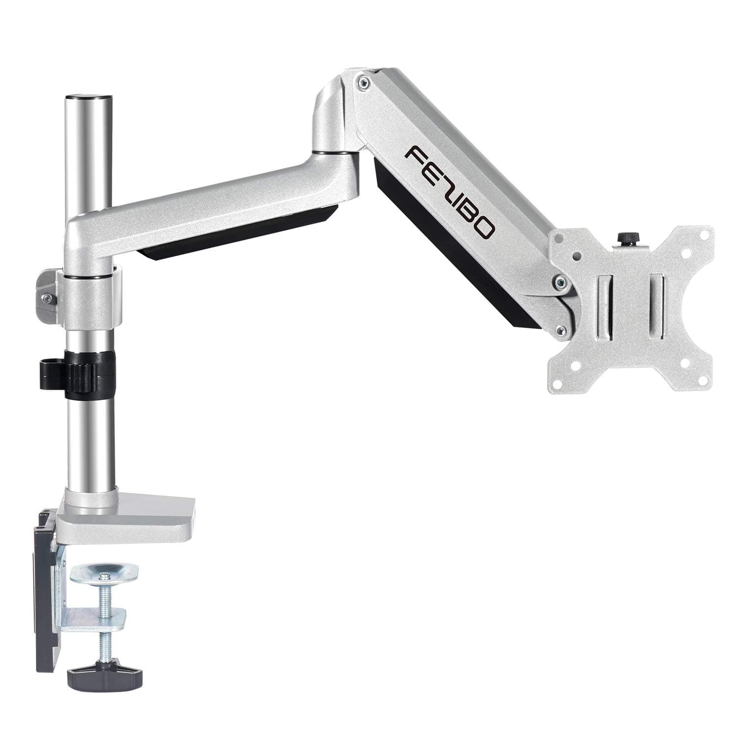 FEZIBO Monitor Arm Desk Mount - Premium Aluminum Single Monitor Stand Gas Spring Articulating Full Motion Computer VESA Mount, Extra Height Adjustable with Extension Pole | Holds Screen Up to 17.6 lbs