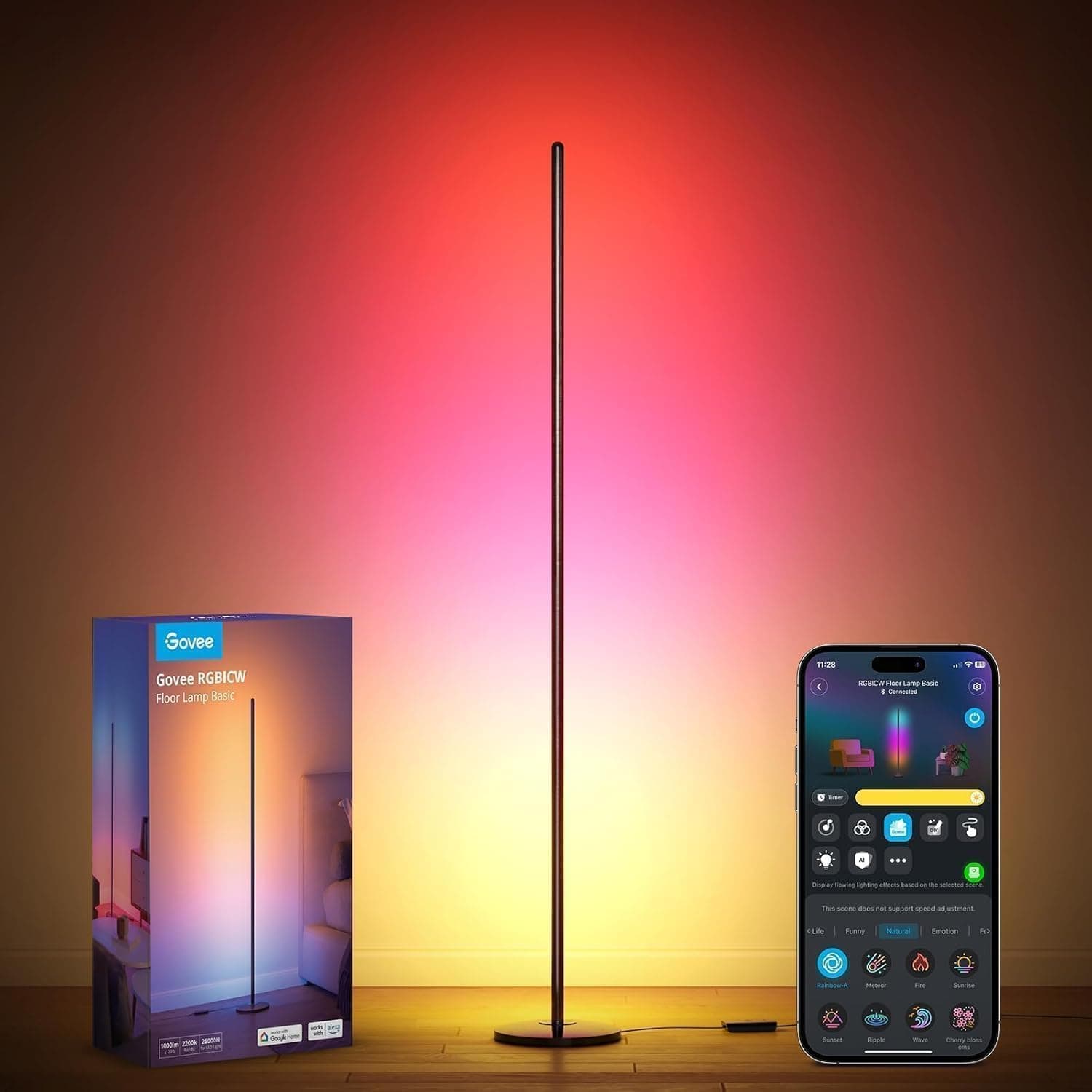 Govee LED Floor Lamp, RGBIC Corner Lamp, Works with Alexa and Matter, Black | Smart Color Changing Standing Lamp with 61 Scene Modes, Music Sync, Corner Floor Lamp for Living Room, Bedroom and Office