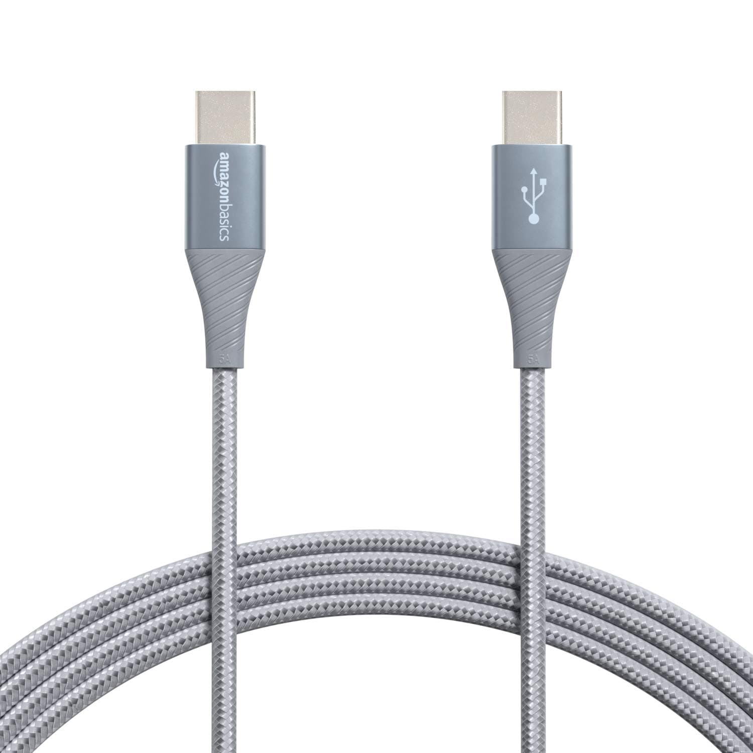Amazon Basics Aluminium Braided 100 W USB-C to USB-C 2.0 Cable with Power Delivery - 305 cm, Grey
