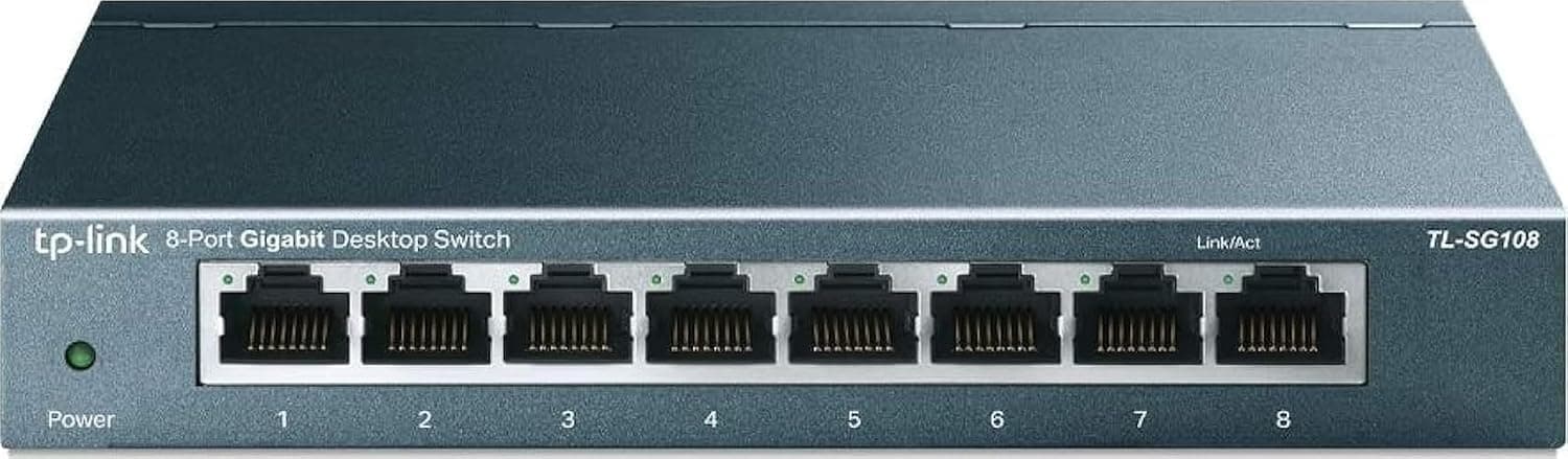 TP-Link TL-SG108 8-Port Gigabit Ethernet Switch, 10-100-1000 Mbps Network Switch, Green Ethernet Technology, Supports QoS, IGMP LAG, Desktop/Wall-Mount, Steel Case