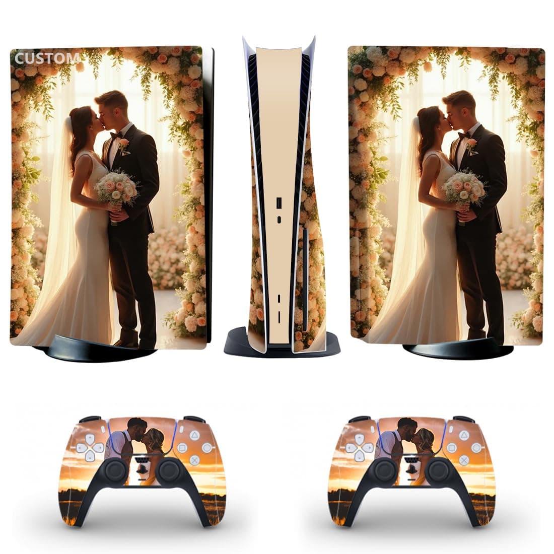 Custom Vinyl Skins for PS5 Disc Version Controller and Console with Your Own Pictures, Personalized Wrap Sticker for PS5 Standard