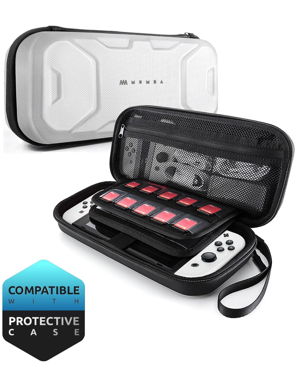 Mumba Carrying Case for Nintendo Switch OLED & Nintendo Switch 2017, [Plus Version] Portable Protective Travel Carry handbag Pouch for Blade/Battle Case [Large Capacity] (White)