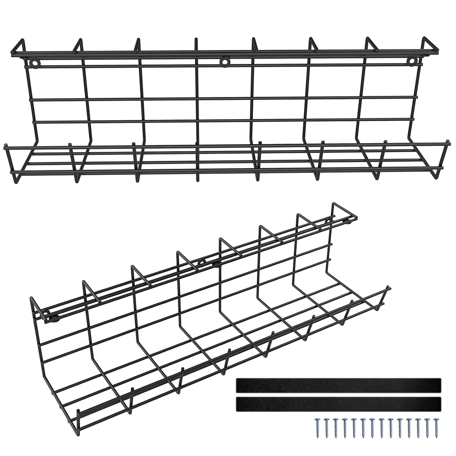 Under Desk Cable Management Tray, Cable Organizers for Wire Management, Metal Wire Tray for Office and Home (Black, 17'' - Set of 2)