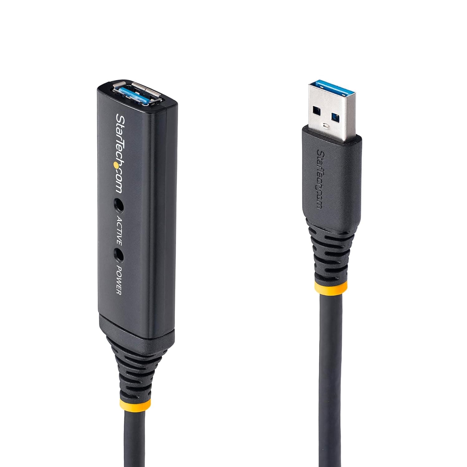 StarTech 16.4ft Active USB 5Gbps Extension Cable, USB-A M/F | 3.0 repeater, With AC power adapter, Fully shielded, USB 3.2 Gen1 Type-A, USB Powered, Blue LED status indicator