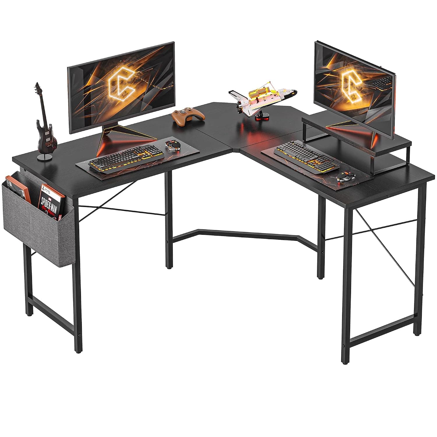 Cubiker L Shaped Gaming Desk, 120 cm Computer Corner Desk with Monitor Shelf for Home Office Study Writing Workstation, Black
