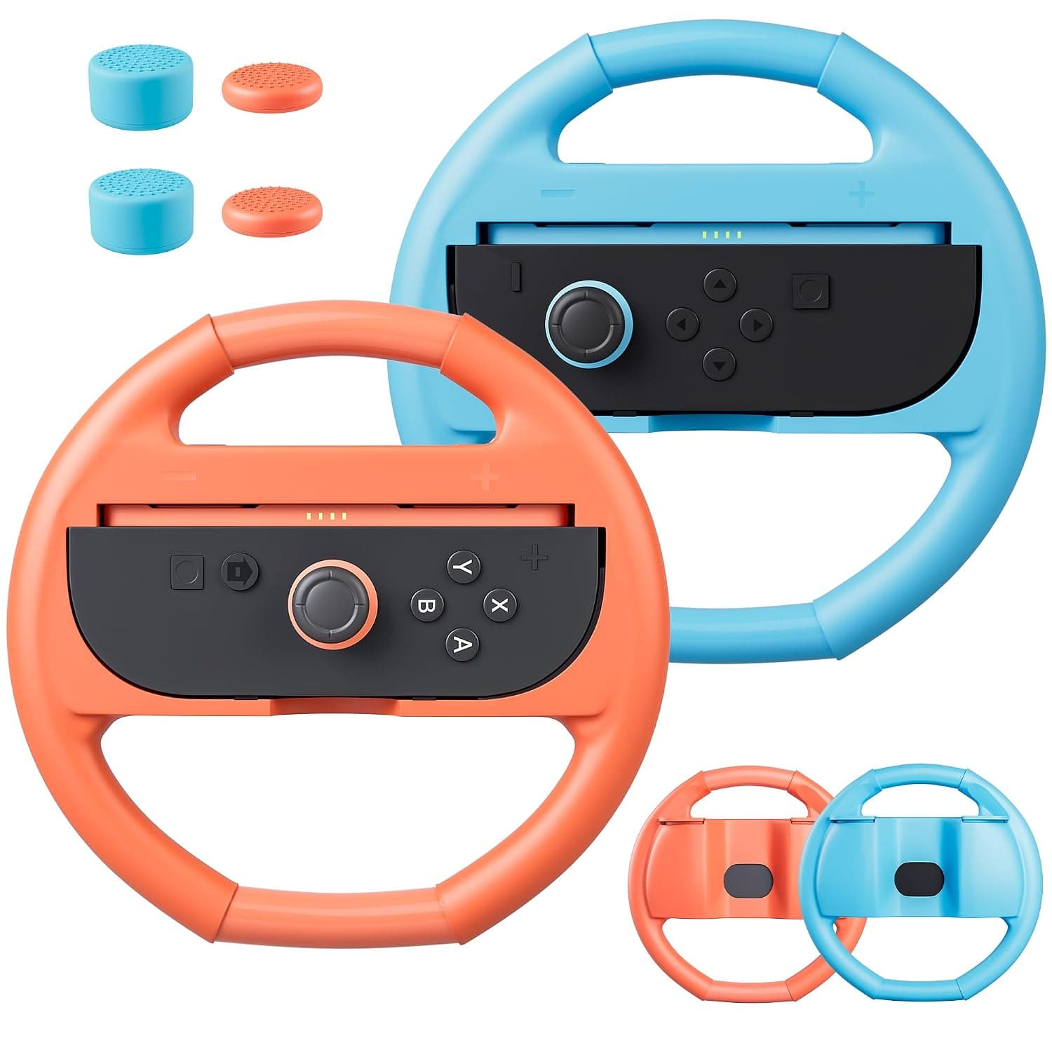 FANPL for Nintendo Switch 2 Steering Wheel, Comfort Grip for Mario Kart Wheel JoyCon 2 Controller, with 4 Thumb Caps, Enhance Racing Experience (Blue-Orange)