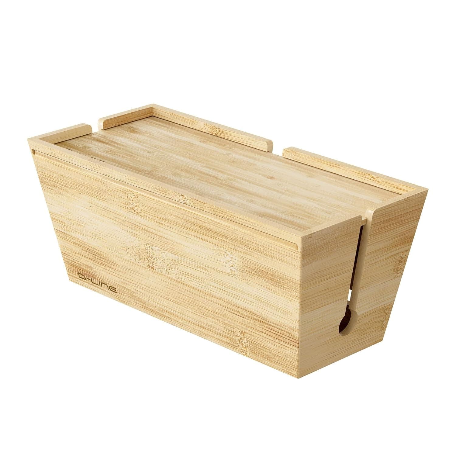 D-Line Bamboo Cable Management Box – Hide Extension Leads & Wires, Large Cable Tidy Box for Home & Office, Wooden Cord Organiser for Desk, TV & Floor – Natural Finish