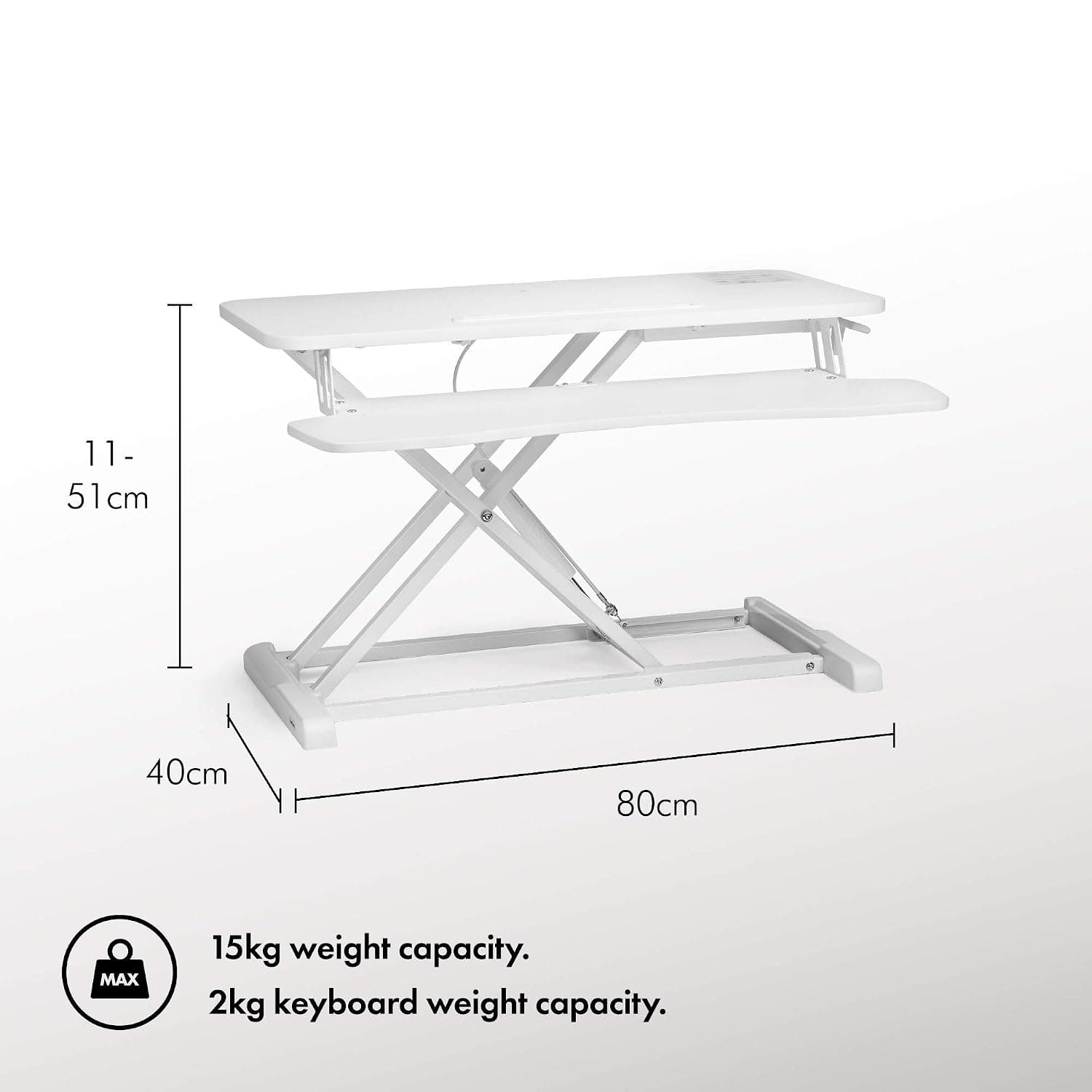 VonHaus Standing Desk Converter Dual Monitor - Gas Assisted Height Adjustable Sit to Stand Desk Converter with Keyboard Riser, Home Office Workstation - Pure White