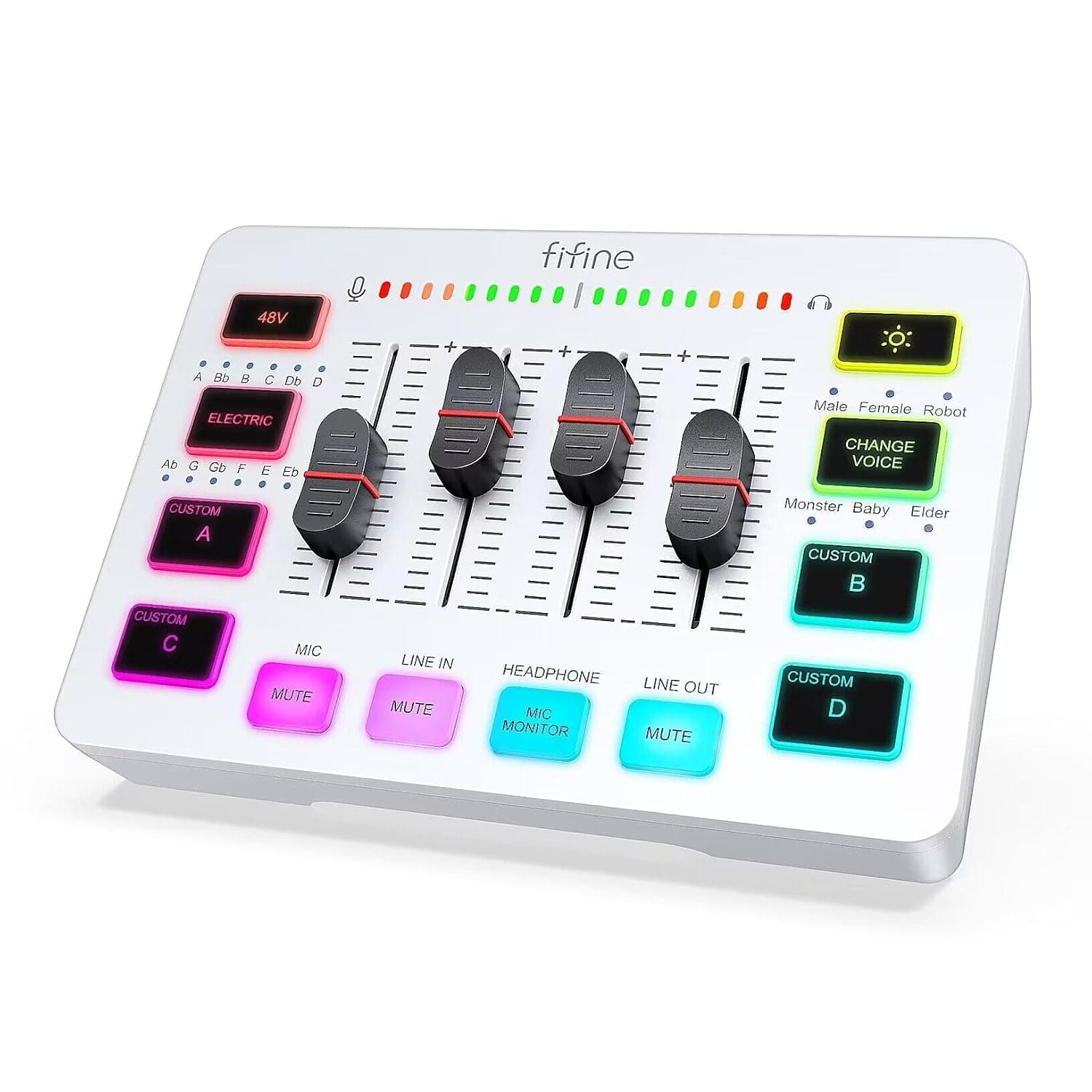 FIFINE SC3W White Audio Interface with RGB | PC Audio Mixer with XLR Input, Voice Effects. Stream Deck for Podcast, Streaming, Gaming, Music Recording, Video Creating.