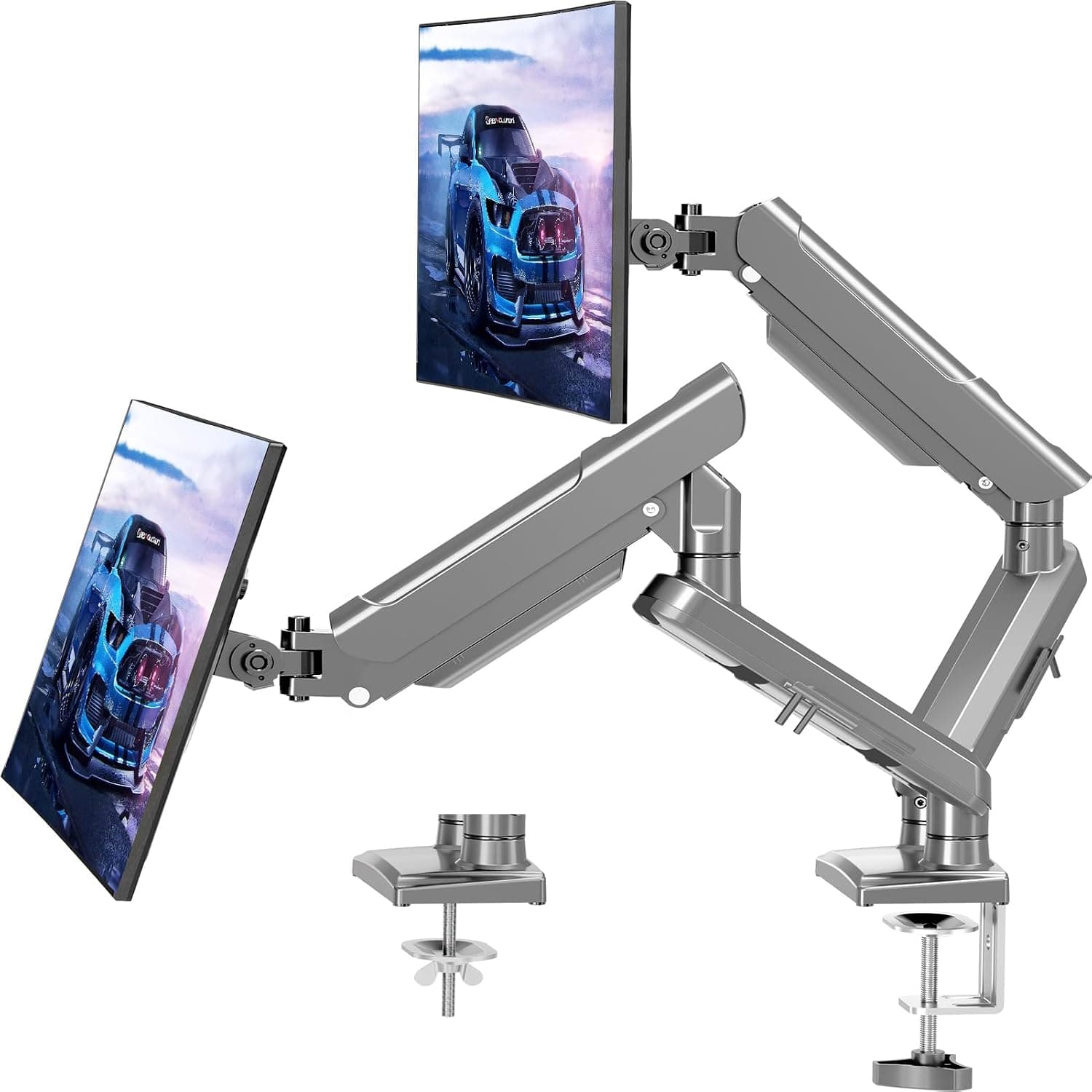 Dual Monitor Desk Mount - Articulating Gas Spring Monitor Arm, Removable VESA Mount Desk Stand with Clamp and Grommet Base - Fits 13 to 27 Inch LCD Computer Monitors, VESA 75x75, 100x100