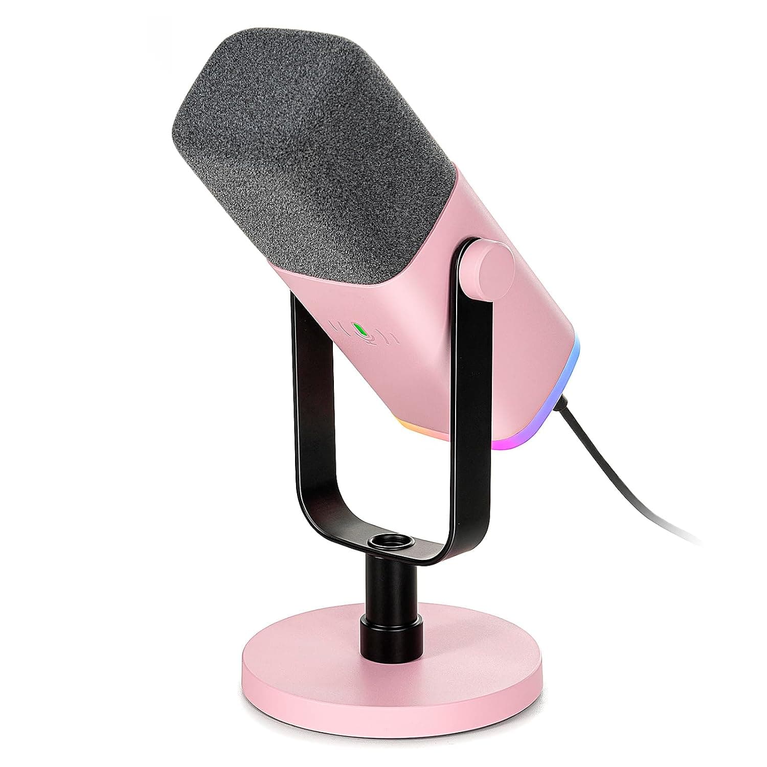 FIFINE AM8P Pink Gaming XLR/USB Microphone | Streaming Dynamic PC Mic for Recording, Podcast. RGB, Headphone Jack, Gain Knob. Compatible with Computer, Mixer. Pink.