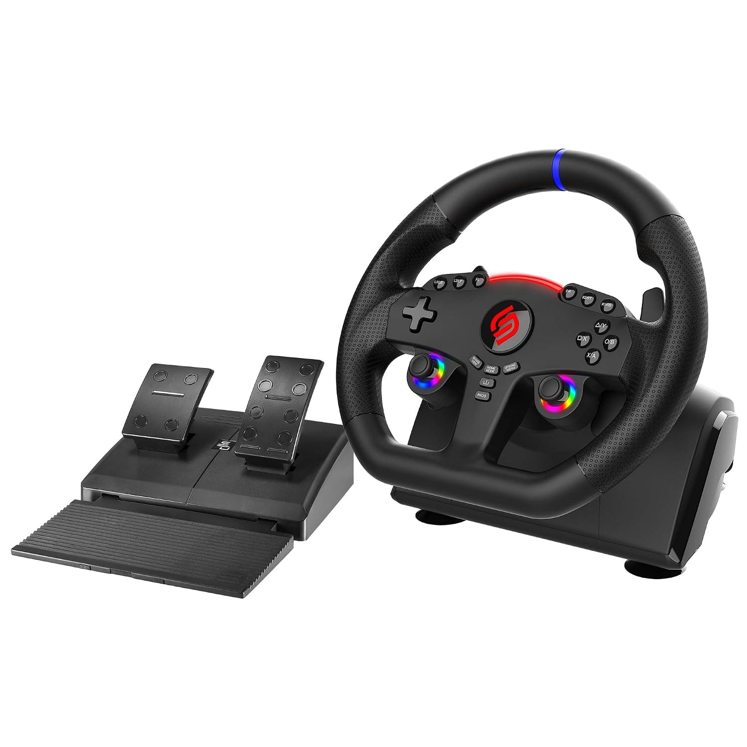 Subsonic Racing GT5 RGB Gaming Steering Wheel PS5 & PC – 270° Pedals | Racing wheel PS5 & PC, 270° rotation, RGB LED lighting, dual joystick, Paddle shifters, Gas & brake pedals