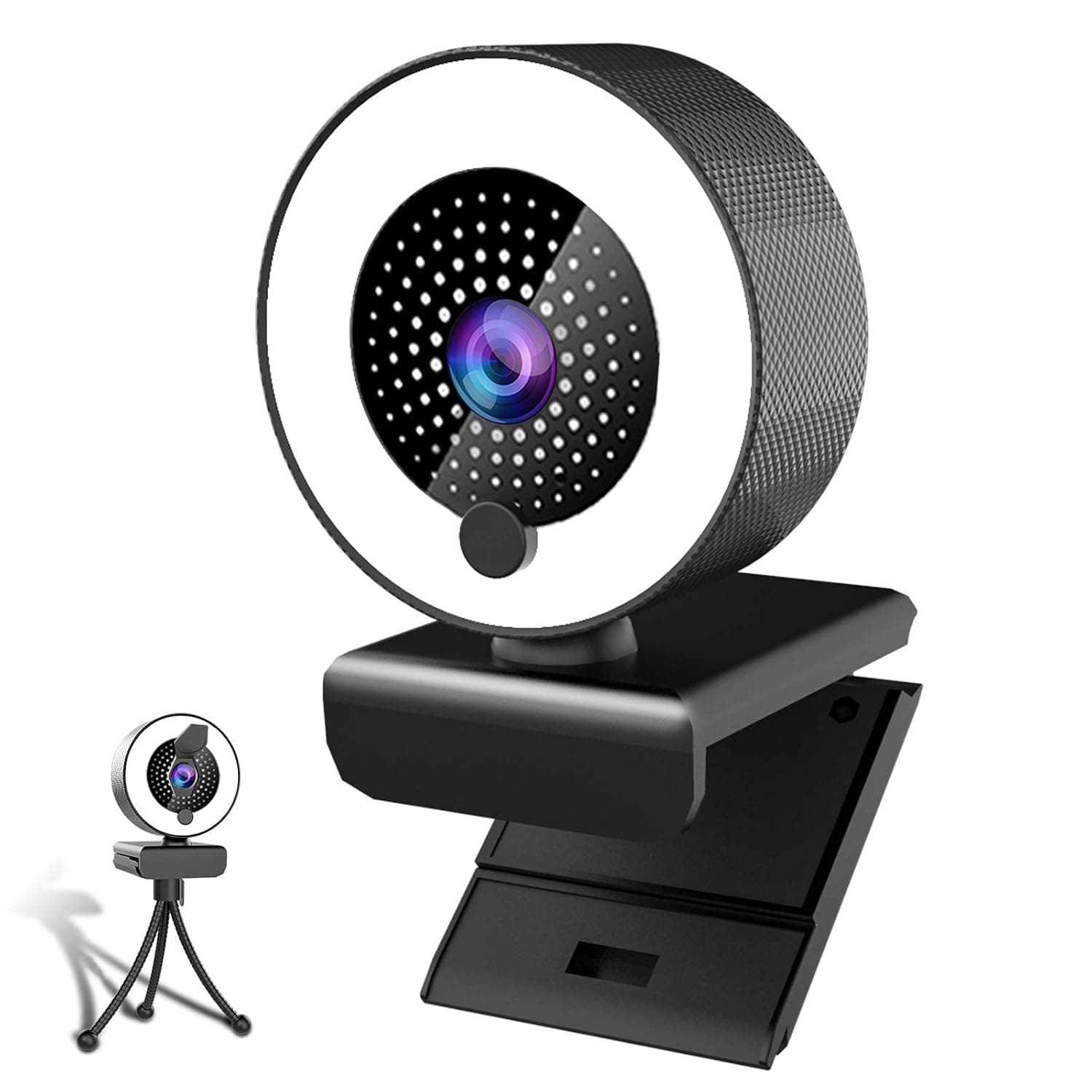 MHDYT Webcam with Microphone & Ring Light 2K HD Face Web Cam with Tripod and Privacy Cover for PC/MAC/Desktop/Laptop,USB Streaming Web Camera for Skype,Zoom,Youtube,Xbox One,Studying and Conference