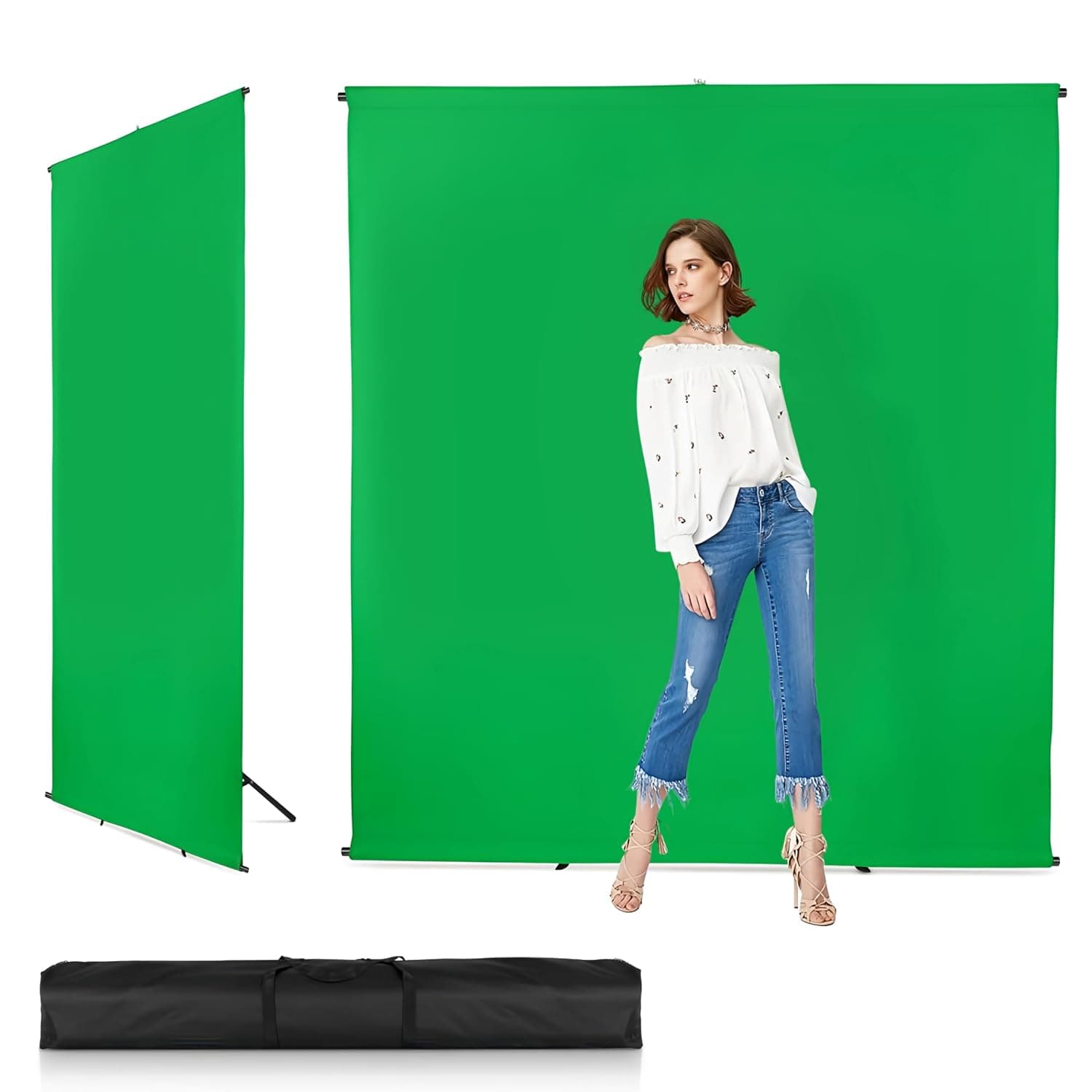 Green Screen Backdrop Kit, 2x1.5m Stable Greenscreen Support Stand Kit Chromakey Background with Carrying Bag & Clamps for Photography, Streaming, Gaming