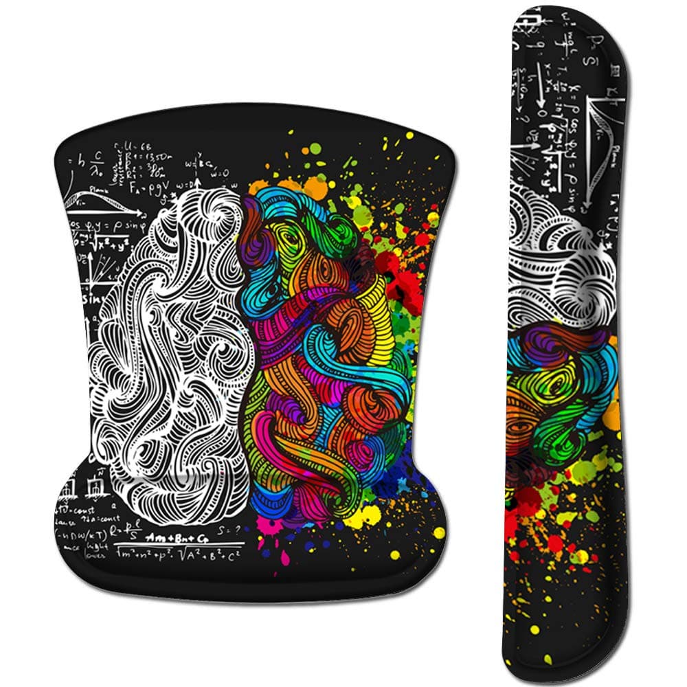 DQQH Ergonomic Mouse Pad with Wrist Support Gel and Keyboard Wrist Rest Pad, Mouse Wrist Cushion Support for Office, Computer, Laptop, Mac, Comfortable,and Pain Relief, Black Brain