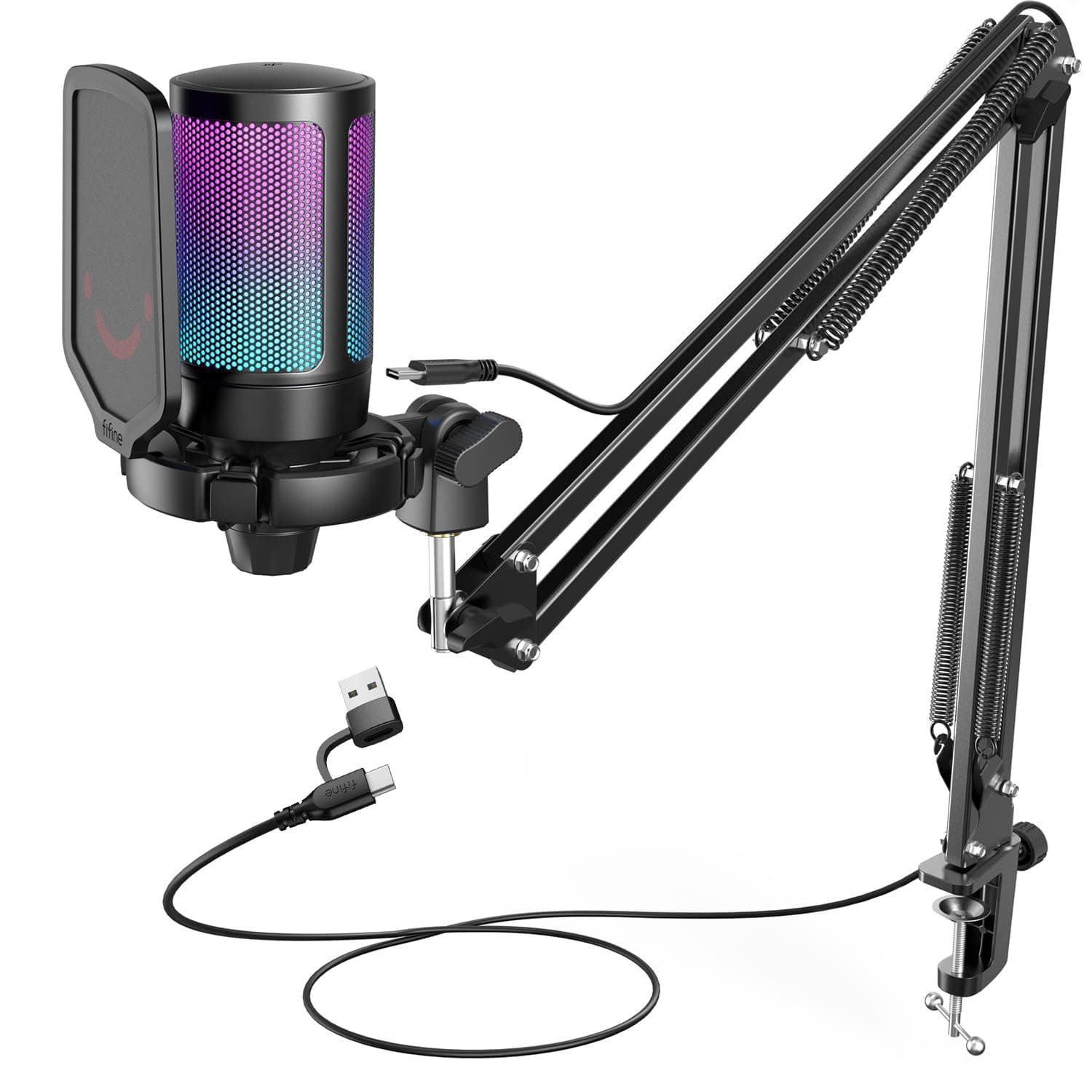 FIFINE A6T USB Gaming Microphone Kit | Condenser Computer Mic with Boom Arm Stand, Shock Mount, Pop Filter. Quick Mute. for PS5, Streaming, Discord, Podcasts.