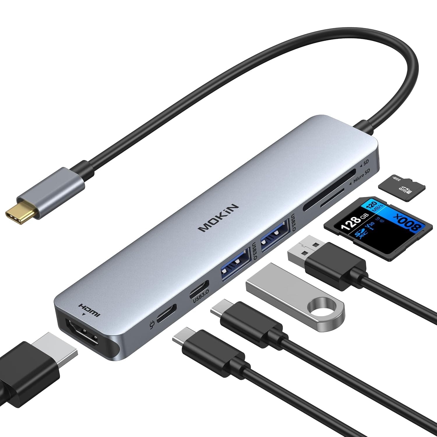 MOKiN USB C Hub for MacBook, 7-in-1 USB C adapter, 4K HDMI Dongle, 100W PD | Macbook HDMI adapter for Windows & Mac, Multiport adapter, 100W PD Charging, 5Gbps Data Transfer, SD/microSD Card Reader