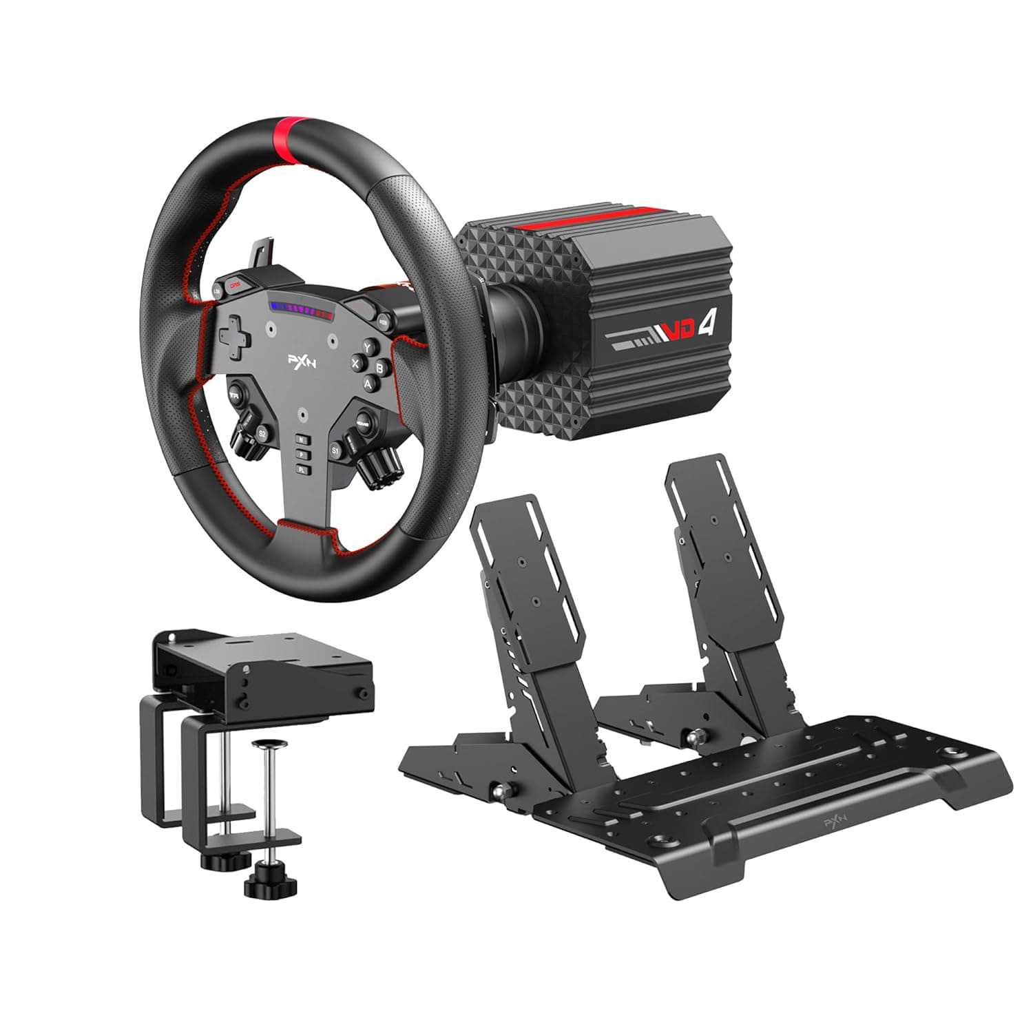 PXN VD4 Bundle 4NM Torque Sim Racing Direct Drive Racing Wheel Bundle | with Force Feedback, Hall Effect Sensor Pedal, PC Steering Wheel with Pedals
