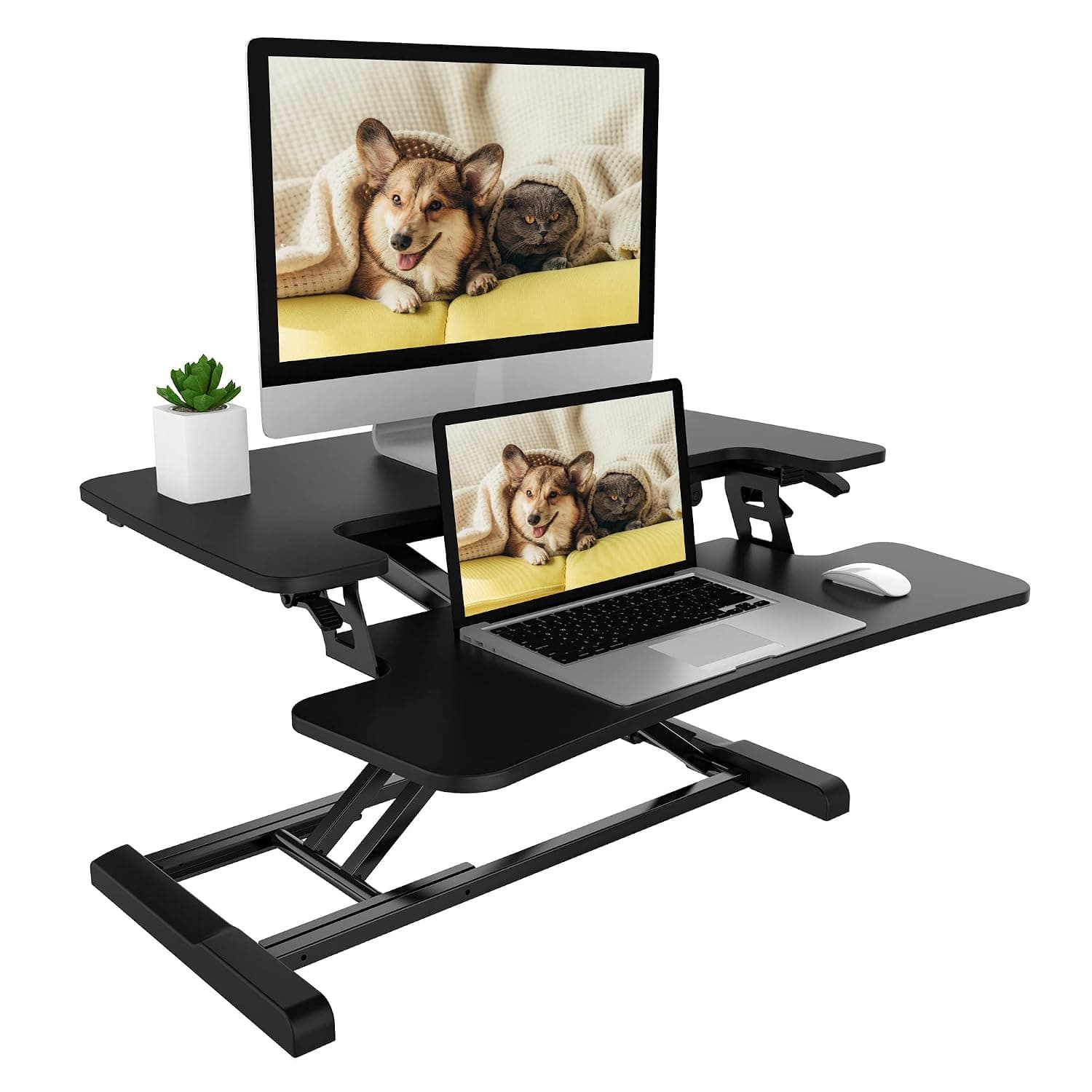 FLEXISPOT Stand Up desk Converter 28" Standing desk Riser with Deep Keyboard Tray for laptop (Black)