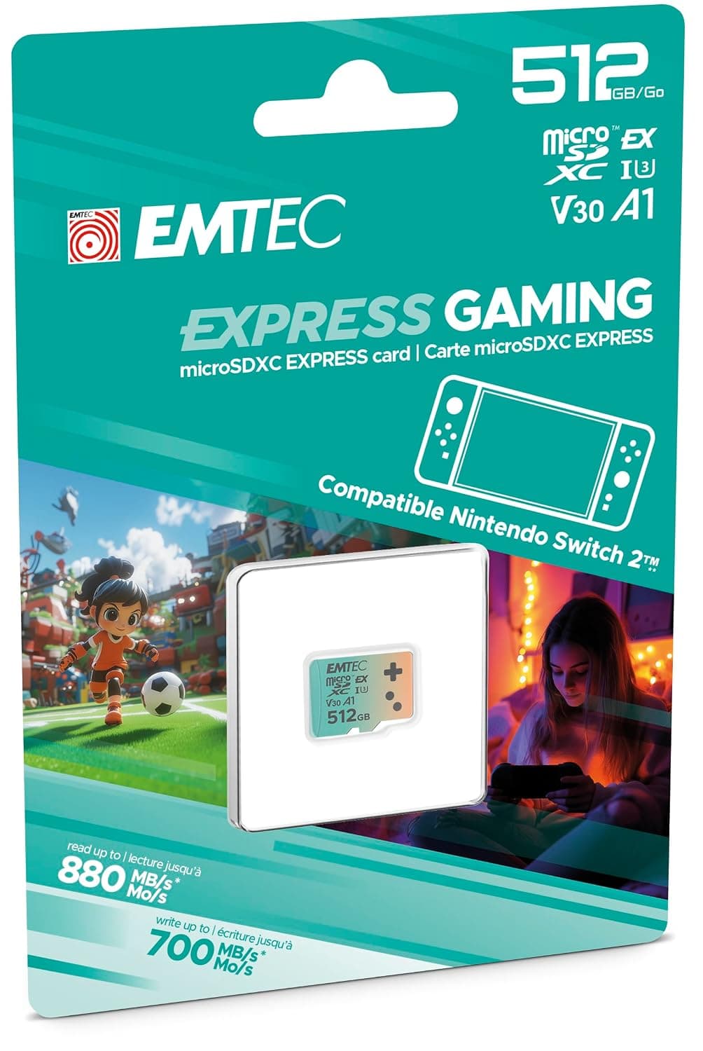 EMTEC, MicroSDXC Card 512GB UHS-I U3 V30 A1 Express Gaming, Compatible with Nintendo Switch 2, High Speed Up to 880Mb/s, Extended Storage, Ideal for Video Games and Apps