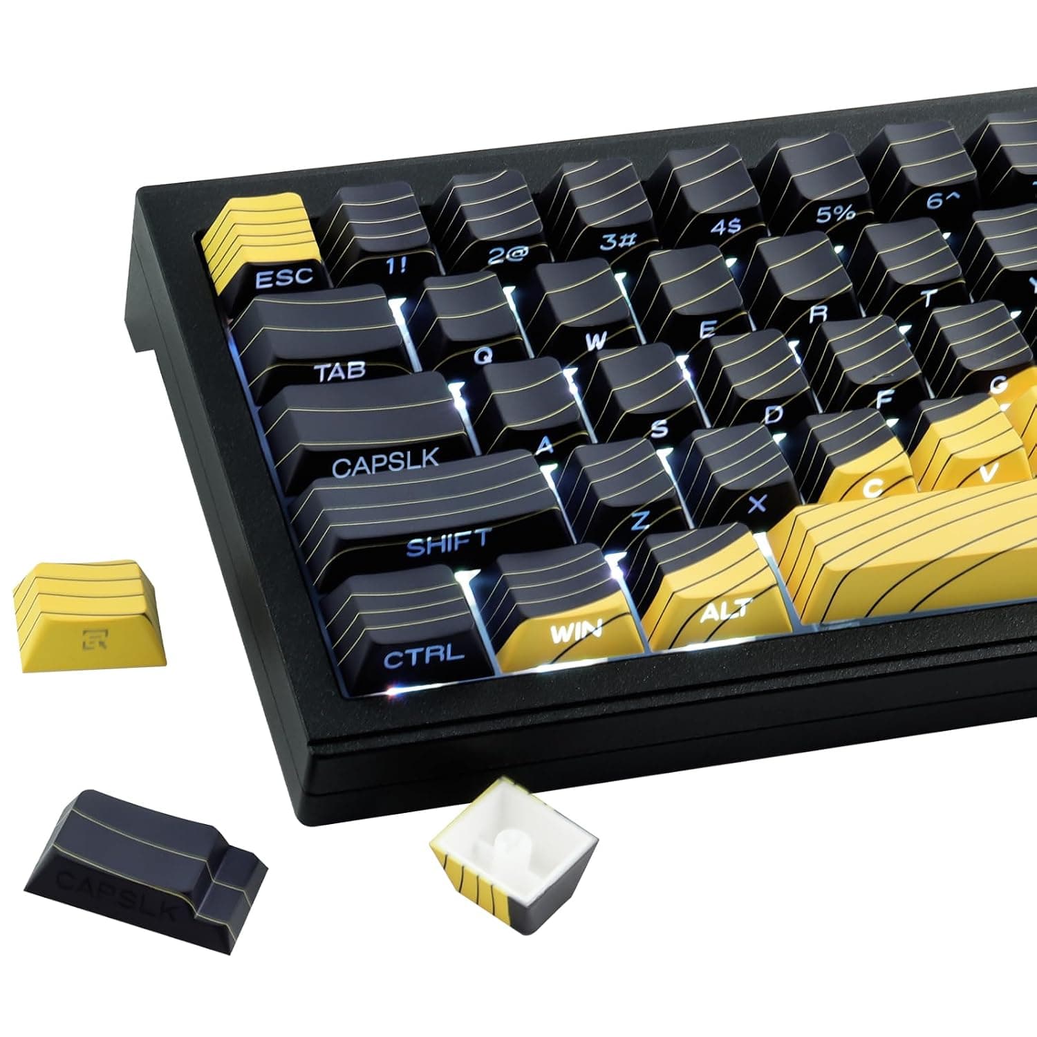 PBT Keycaps, 131 Keys Double Shot Topographic Keycaps Dye Sublimation Side Engraved Shine Through Custom Keycap Set for Cherry MX Switches ASIN/ISO Layout Mechanical Keyboards