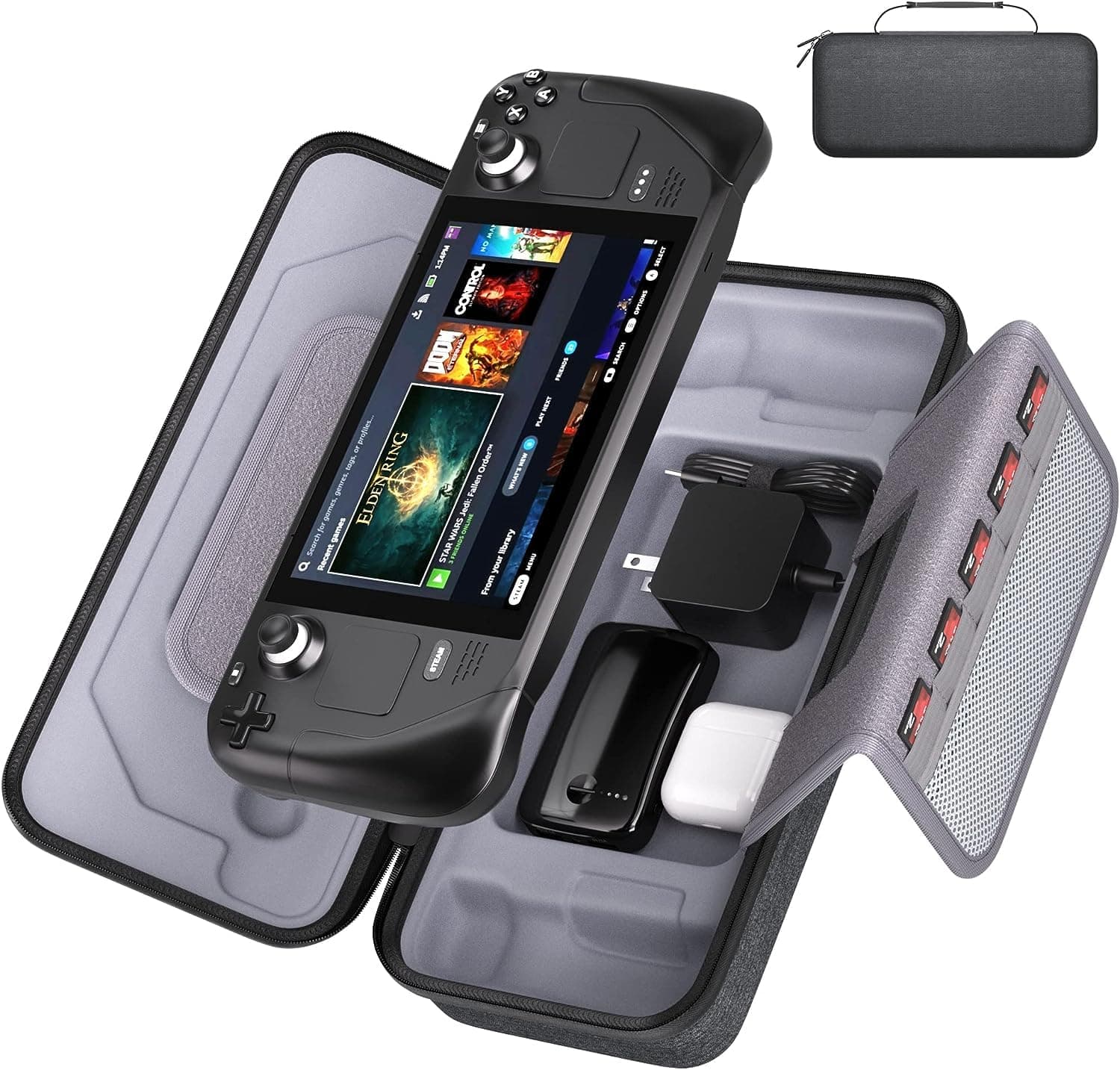 Steamhof Carrying Case for Steam Deck, Protective Hard Shell Travel Pouch for Steam Deck Console & Accessories - with Soft Lining, SD Card AC Adapter Charger Storage Pockets.