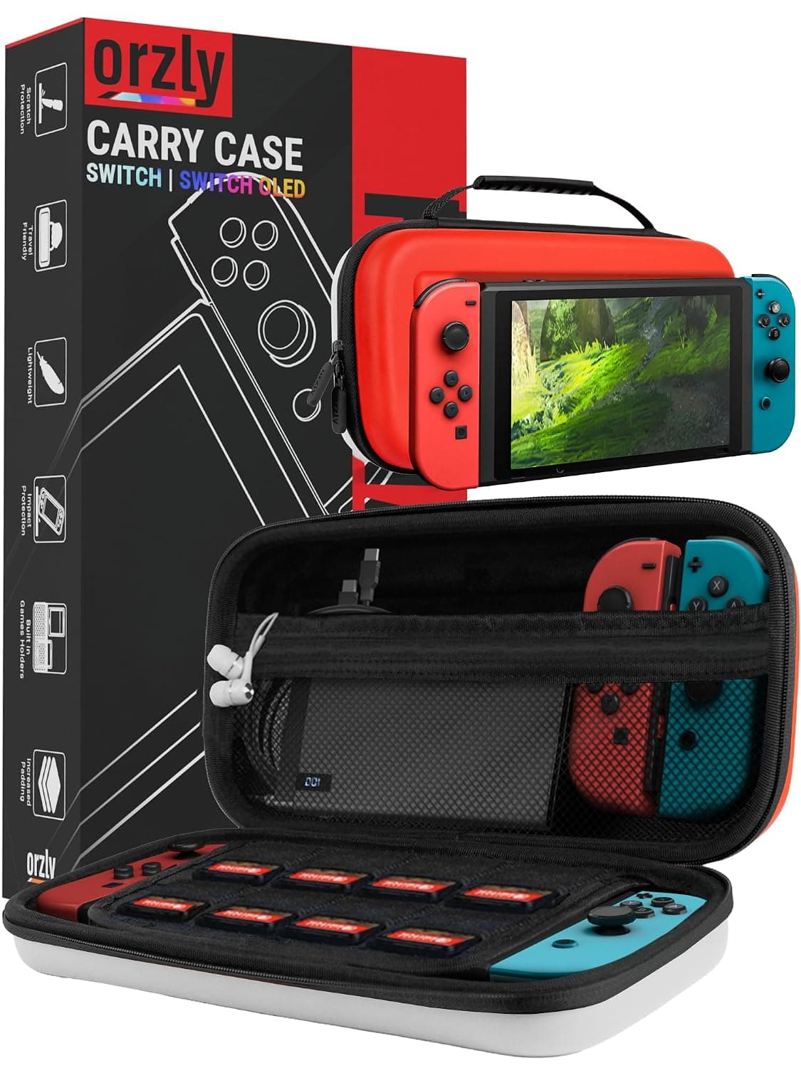 Orzly Carrying case for Nintendo Switch OLED and Switch Console - Red & White Protective Hard Portable Travel case Shell Pouch for Nintendo Switch Console & Accessories