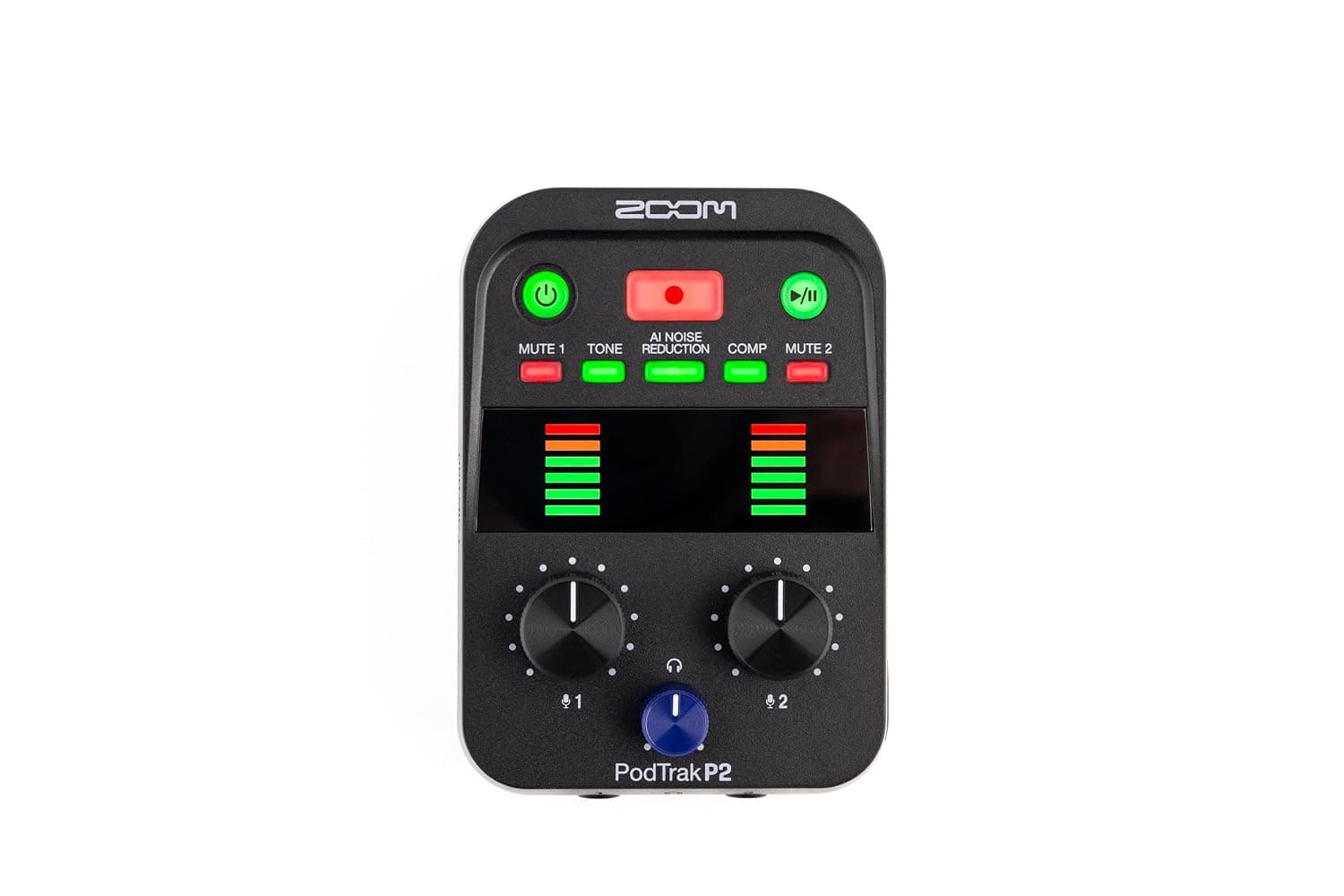 ZOOM PodTrak P2 – Mobile podcast recorder with 2x USB microphone connection, podcasting mixer and interface for professional recordings on the go, black