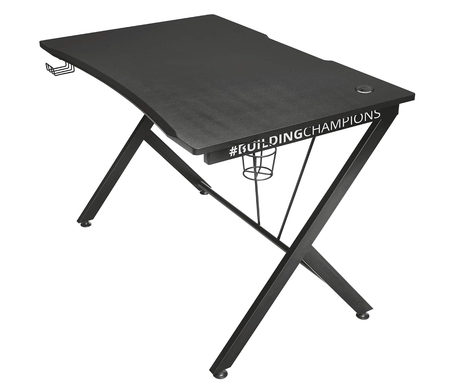 Trust GXT 711 Dominus Gaming Desk, Ergonomic Computer Desk, Headphone and Cup Holder, Cable Management System, PU Top Coating, Desk for Gaming 116 x 75 x 76 cm - Black