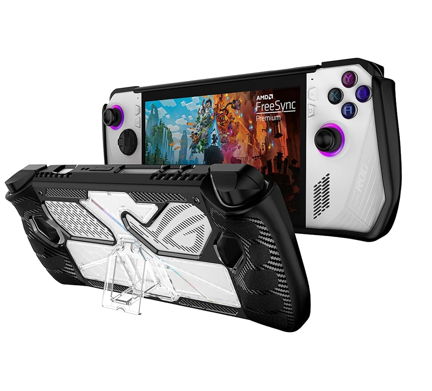 GIOPUEY Case for ASUS ROG Ally - With Stand - Clear PC & Soft TPU Bumper - Invisible Airbag Drop Protection - Black