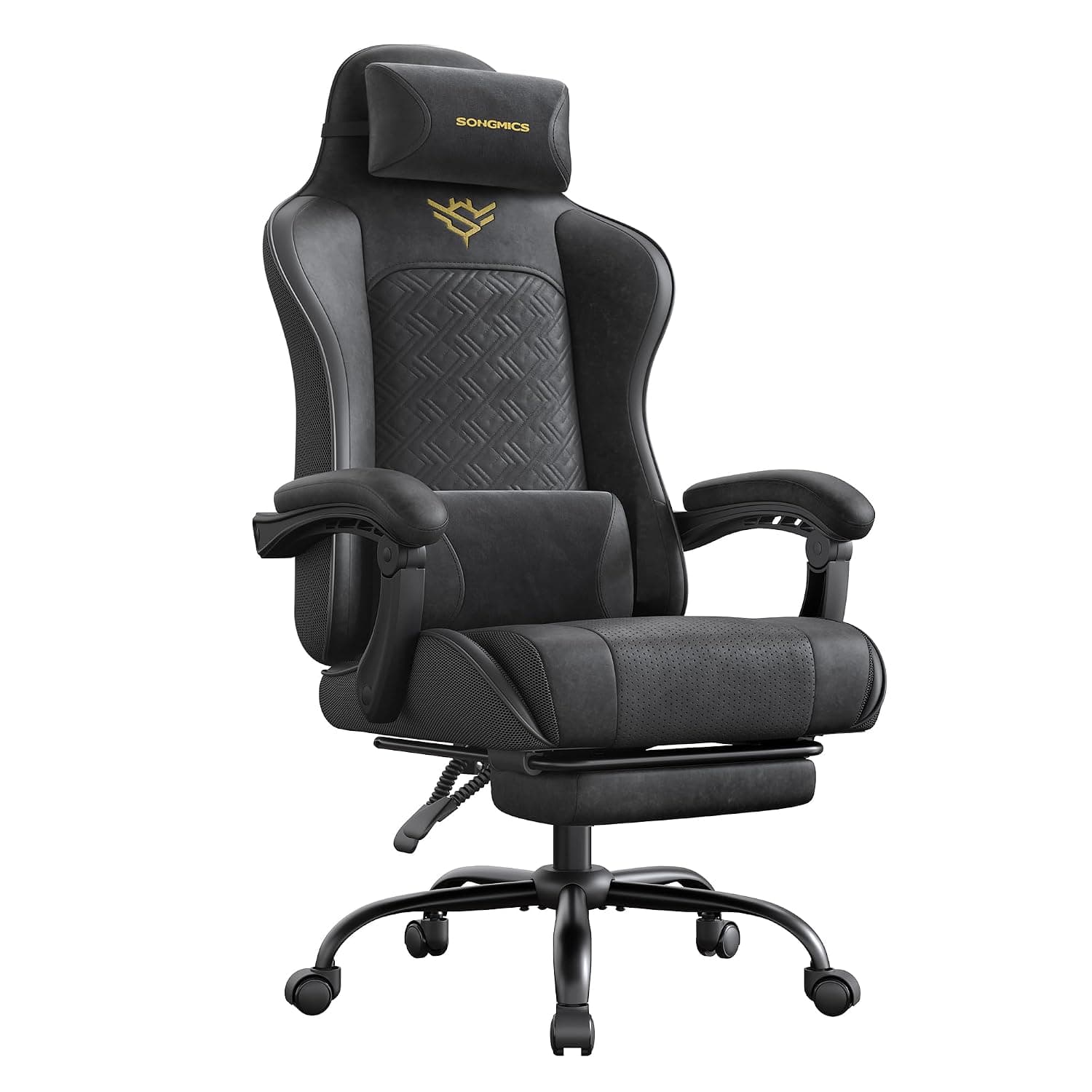 SONGMICS Gaming Chair, Ergonomic Office Computer Desk Chair with Footrest, Spring Seat Cushion, Synchronised Armrests, Ink Black OBG079BH07