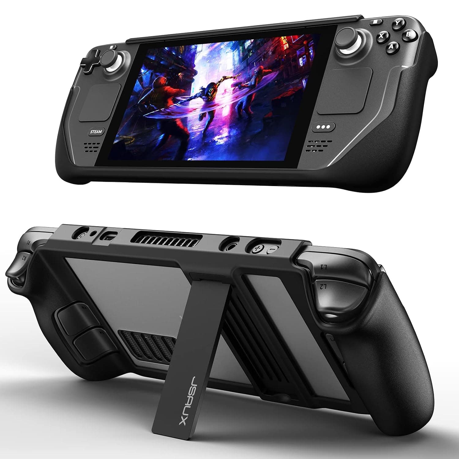 JSAUX Kickstand Protective Case for Steam Deck, PC0102 TPU Cover Protector with Stand Base, Protective Cover Case Compatible with Vavle Steam Deck Shock-Absorption, Non-Slip and Anti-Scratch Design