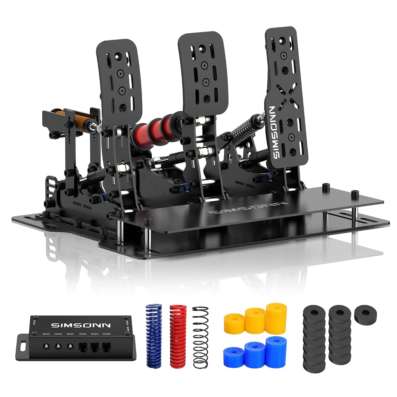 SIMSONN Plus X Sim Racing Pedals PC Racing Simulator Pedals Load Cell HE Hydraulic Pedal Support Haptic Reactor Black (PLUS X-P3-H3-Plate)