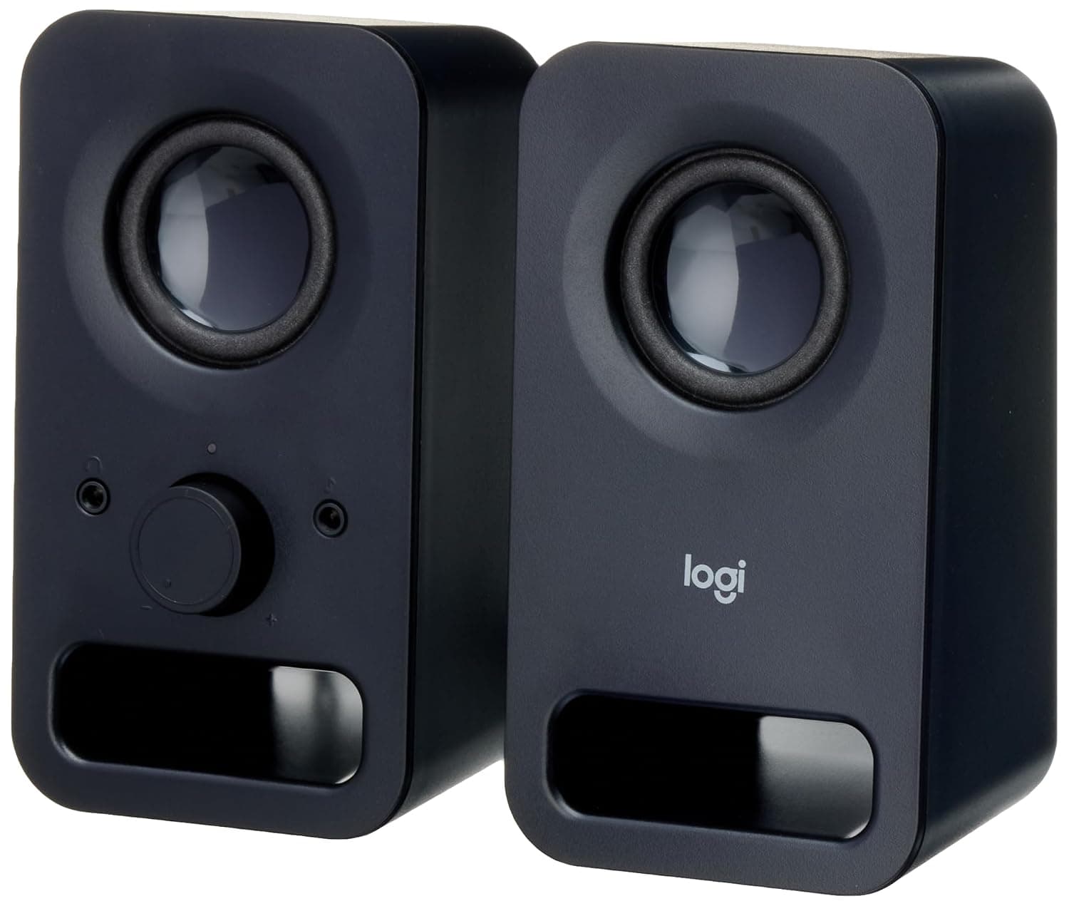 Logitech Z150 PC Speaker, Stereo Sound, 2 Speakers, 6 Watts Peak Power, 3.5mm Input, Right Speaker Controller, Headphone Jack, UK Plug, PC/TV/Mobile Phone/Tablet - Black | 3.5mm Audio Input, Integrated Controls, Headphone Jack, UK Plug, Computer/Smartphone/Tablet/Music Player - Midnight Black