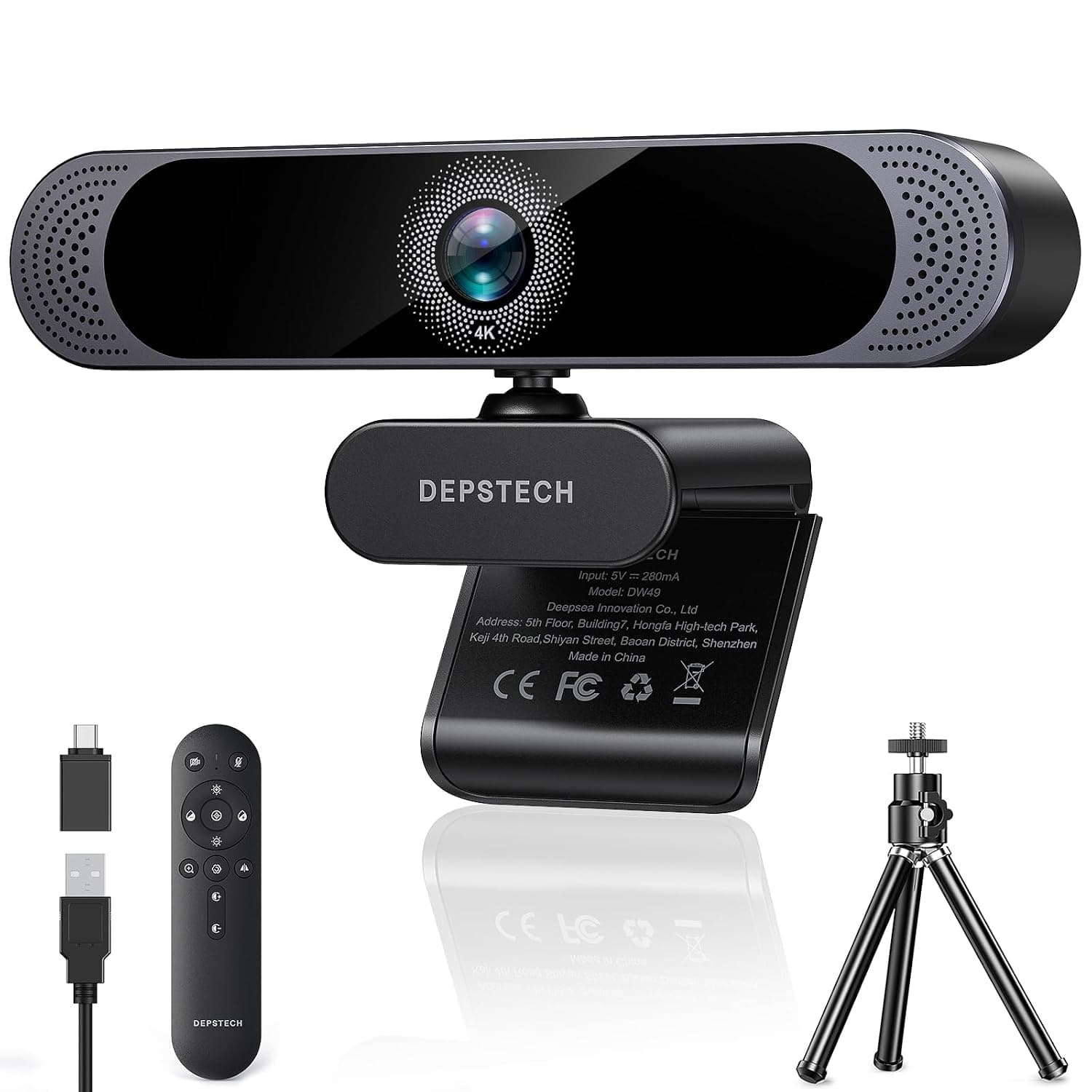 DEPSTECH 4K Webcam, Ultra HD 1/2.55'' Sony Sensor 3X Digital Zoom Autofocus | Dual Noise-Canceling Microphones, Remote Control, 80° FOV, Streaming Webcam for PC Mac Laptop Video Call Zoom Skype Teams