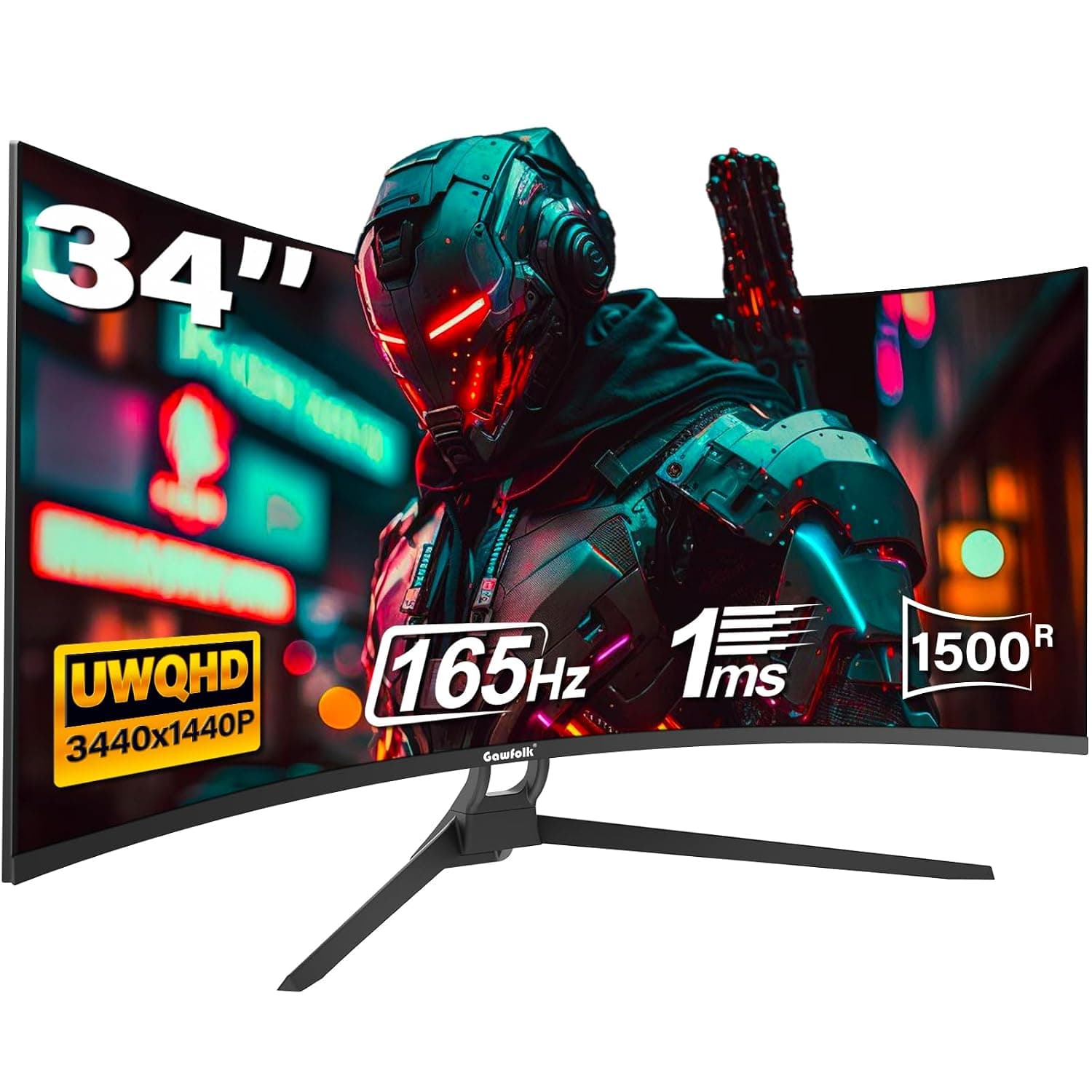 34 Inch Ultrawide Curved Gaming Monitor, 1500R PC Screen 165hz WQHD 3440x1440p Monitor, Curved Computer Display with FreeSync & Eye-Care Technology, DP, HDMI