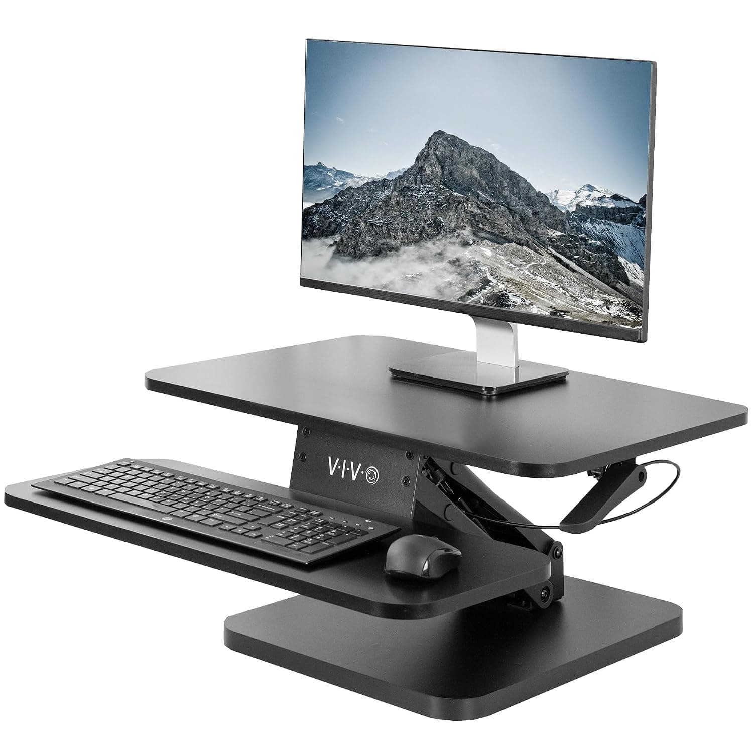 VIVO Black Height Adjustable 25 inch Standing Desk Converter, Compact Sit Stand Tabletop Monitor Riser Workstation, DESK-V001G…