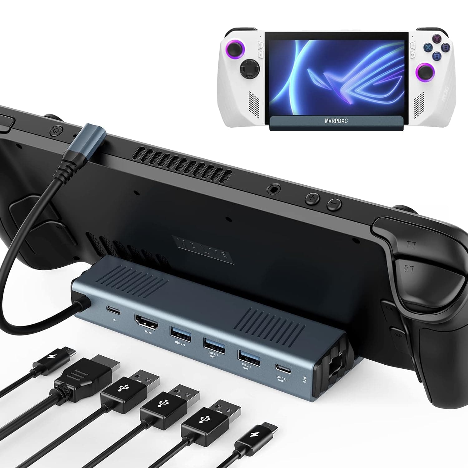 MVRPDXC Docking Station for Steam Deck, 7-in-1 Steam Deck Dock with HDMI 2.0 4K@60Hz, Gigabit Ethernet, 3 USB-A 3.0 and 2 Full Speed Charging USB-C Port
