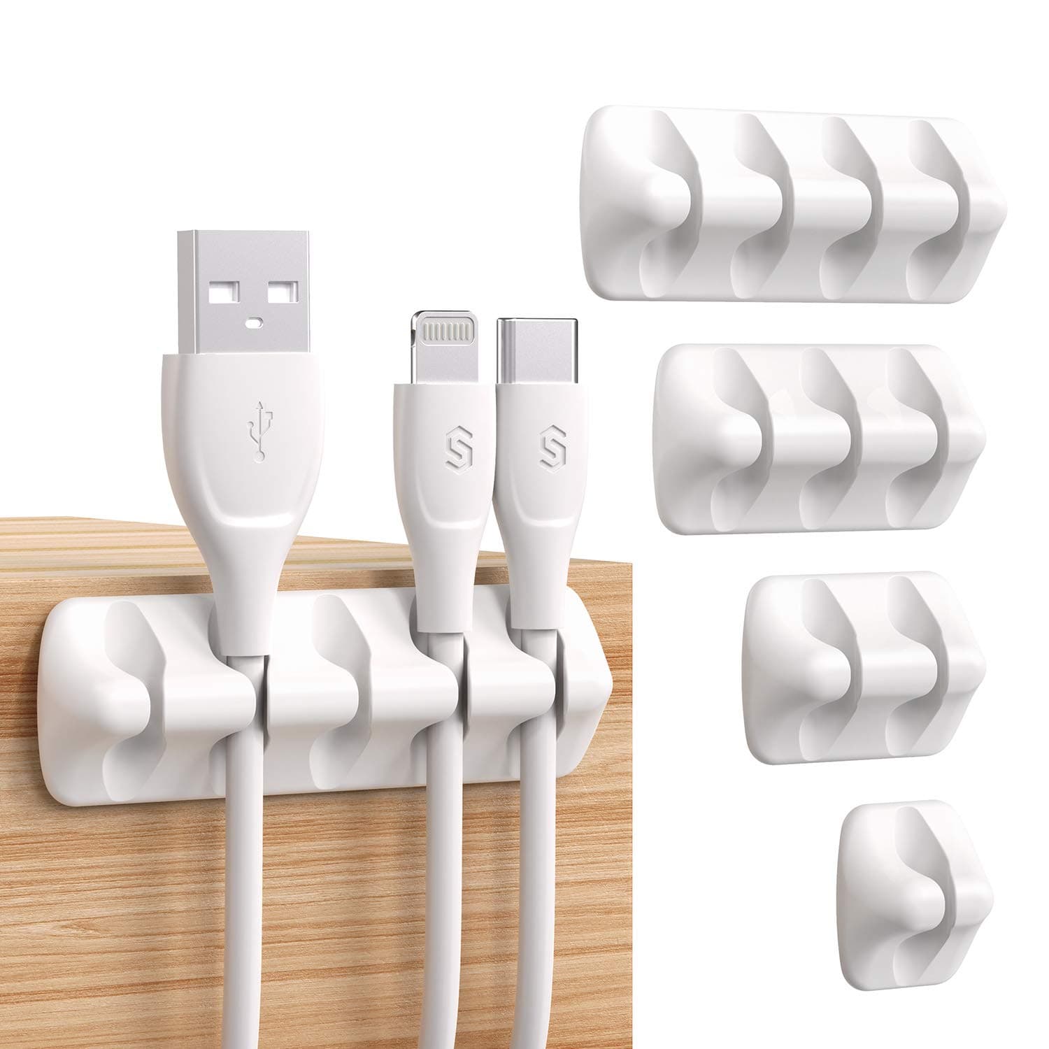 SYNCWIRE Cable Clips, Self-Adhesive Cord Organizer, White, 5-Pack | ABS Cable Clips Help Organize Charging, USB and Power Cables for Desks, Nightstands, Home Offices and Cars