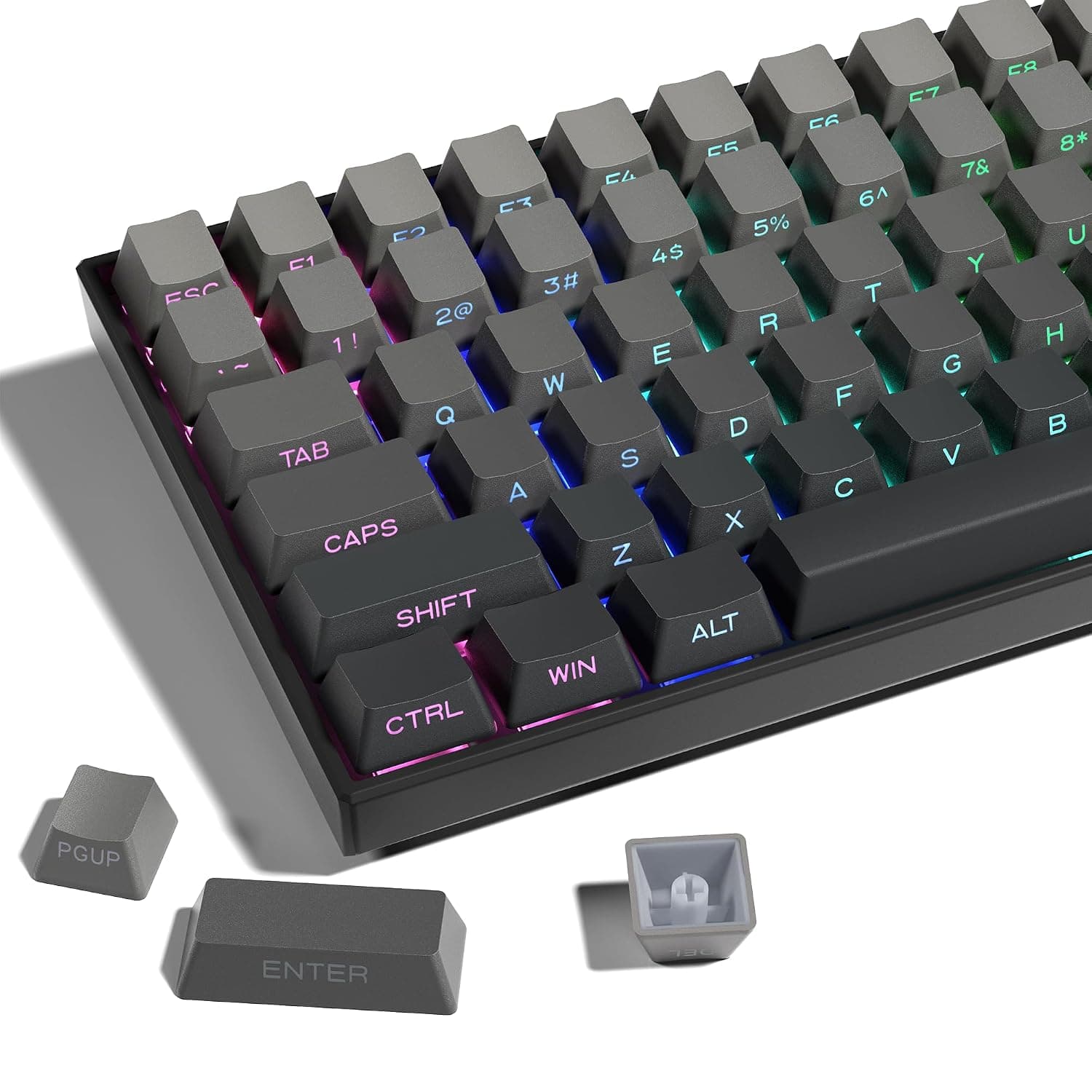 SDYZ PBT Keycaps - Side Printed Keycap Set, Double Shot Shine Through Custom Keycaps, Gradient Gray Keycaps OEM Profile 136 Keys, Minimalist Style Phantom Keyboard Keycap for Mechanical Keyboards