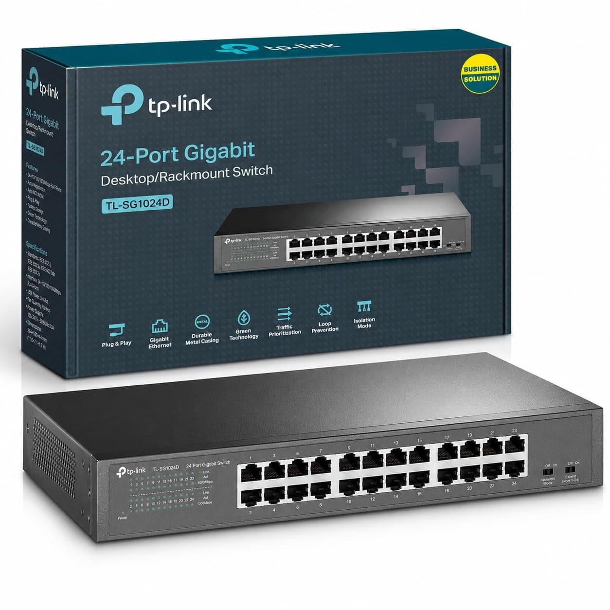 TP-Link TL-SG1024D 24-Port Gigabit Desktop/Rackmount Network Switch | Full Gigabit Ethernet Switch, Power-Saving Ethernet Splitter, Auto MDI/MDIX, Isolation Mode, Loop Prevention, Plug&Play