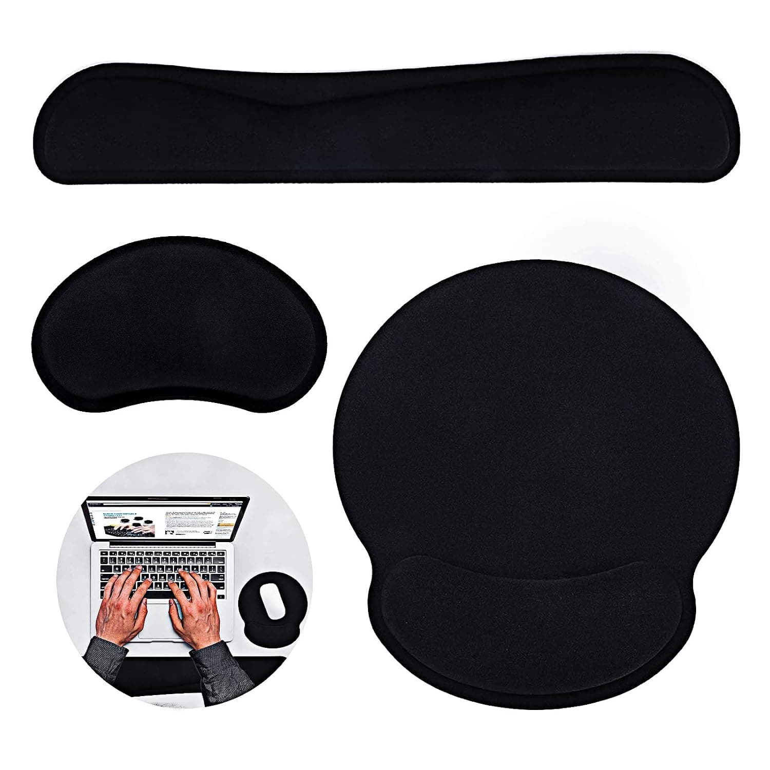 Keyboard Wrist Rest Pad,WOVTE 3Pcs Wrist Rest Support Set with Mouse Pad + Mouse Wrist Rest, Ergonomic Wrist Cushion and Memory Foam Material Apply to Computer, Laptop, Home & Office | Mouse Pad and Mouse Wrist Rest, Ergonomic Wrist Cushion and Memory Foam Material Apply to Computer, Laptop, Home & Office