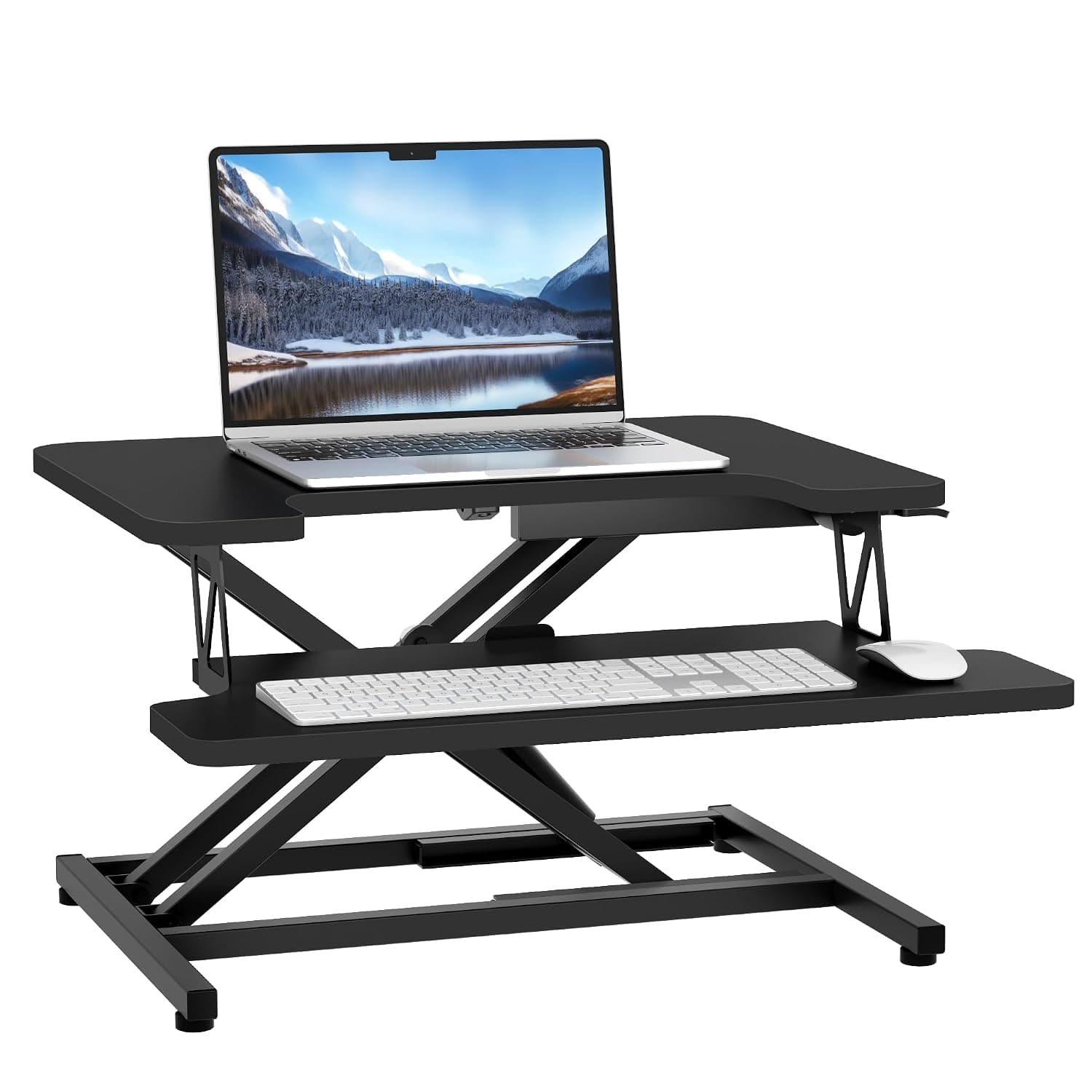 ERGOMAKER Standing Desk Converter, 22"/55cm, Black | Height Adjustable 13-39cm, Support 10KG, Quick Sit to Stand Up Desk Riser, Wide Keyboard Tray, for Home Office
