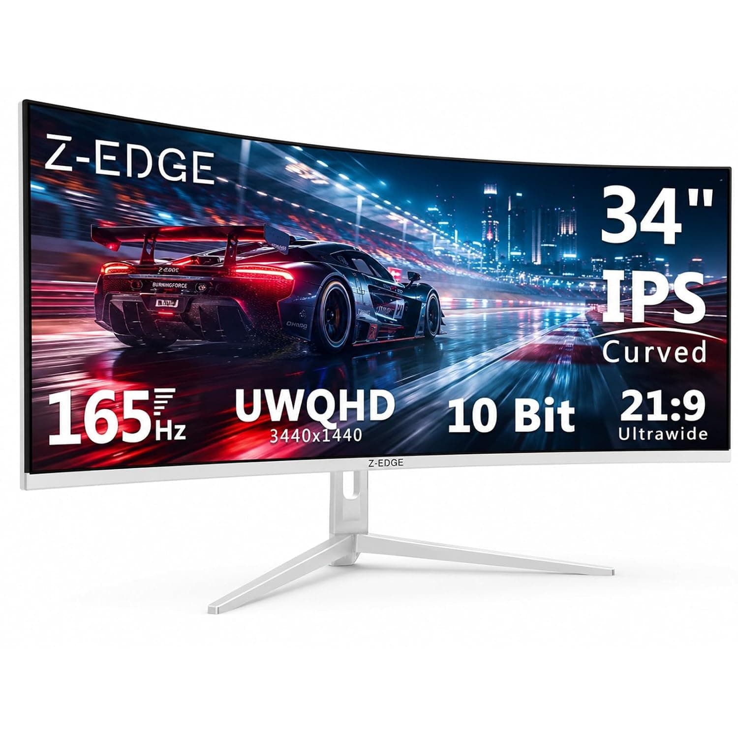 Z-Edge 34 Inch Ultrawide Curved Gaming Monitor 165Hz 3440x1440 1ms DP HDMI | 21:9 IPS UWQHD 1500R, 96% DCI-P3, 1.07B Colors, 10Bit, 120% sRGB, Adaptive Sync, PIP PBP, DP (165Hz) HDMI (100Hz), White