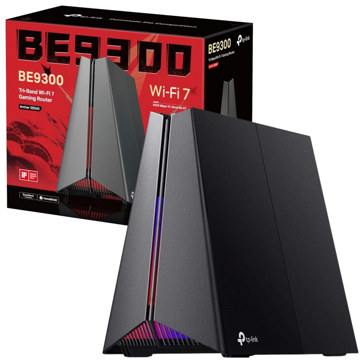 TP-Link Archer GE550 BE9300 Tri-Band WiFi 7 Gaming Router, 5G Multi-Gigabit Game Ports for Ultimate Speed Experience, WiFi Router up to 9220 Mbps Speed, 4K-QAM, 6 GHz Smart Roaming with Easy-Mesh