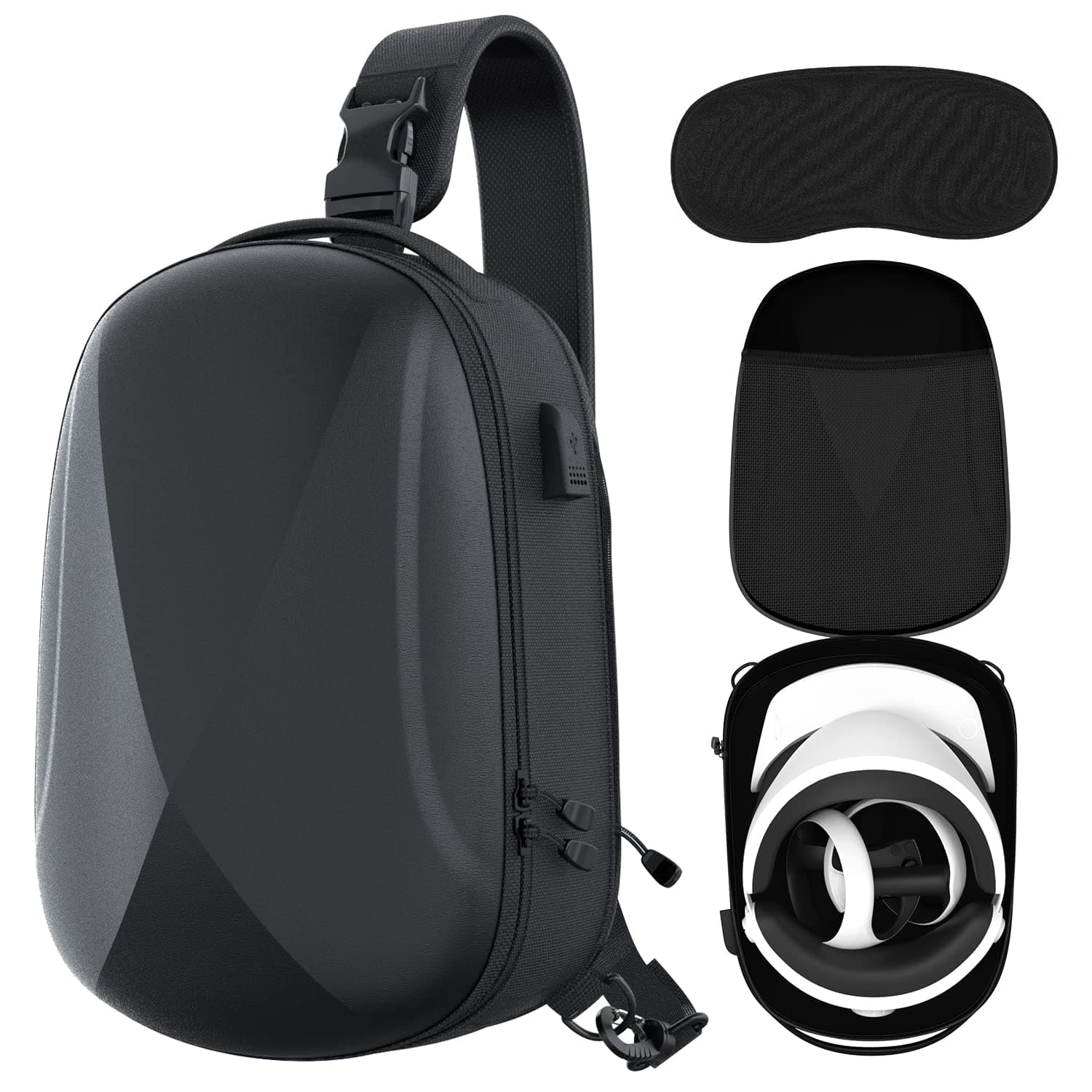 ZYBER Hard Carrying Case for Quest 2/3/3S Accessories for Vision Pro Black Backpack Travel Case for PICO 4 VR Headsets Bag