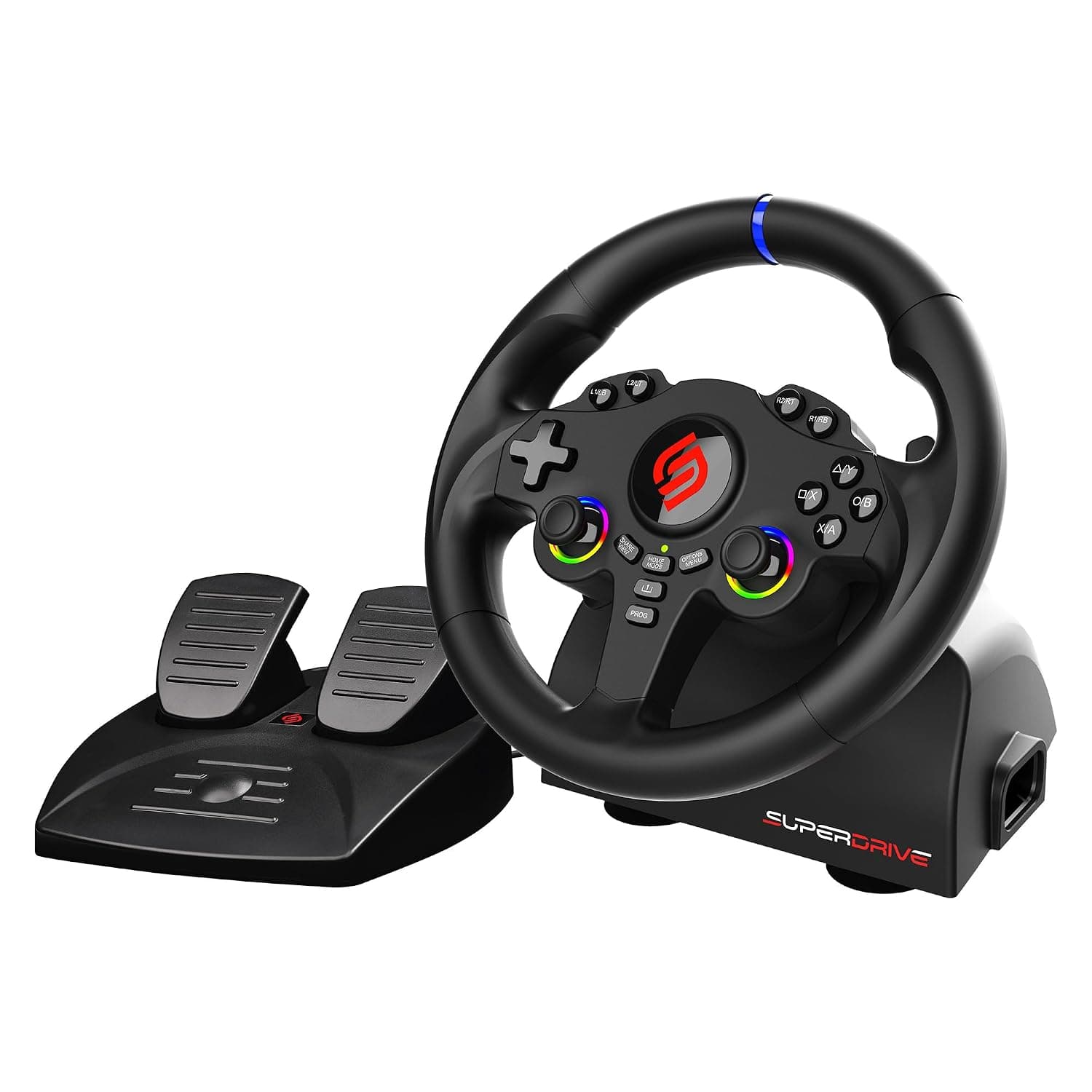 Subsonic Racing 220RS-5 RGB Gaming Steering Wheel PS5 & PC – 180° Pedals | Racing wheel PS5 & PC, 180° rotation, RGB LED lighting, dual joystick, Gas & brake pedals, PlayStation 5 compatible